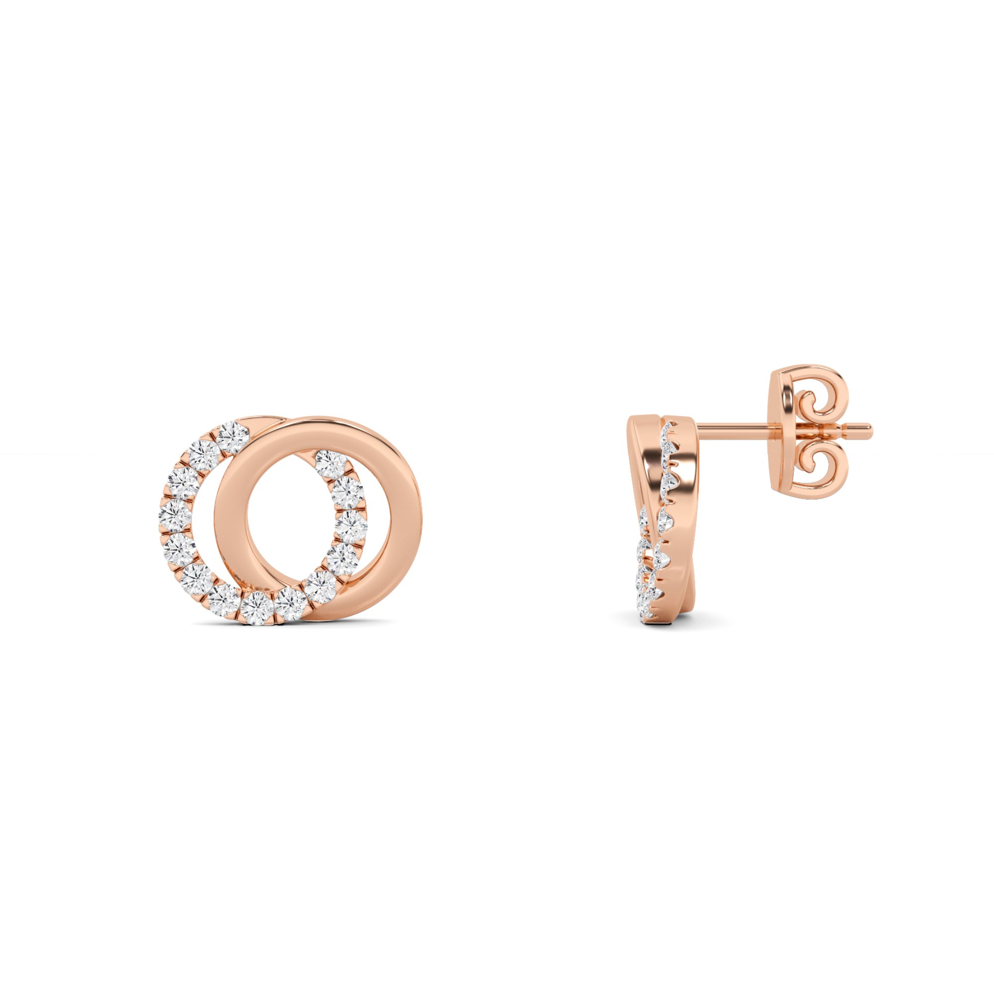 Unique Round Cut Double Designer Earrings In 9K Rose Gold