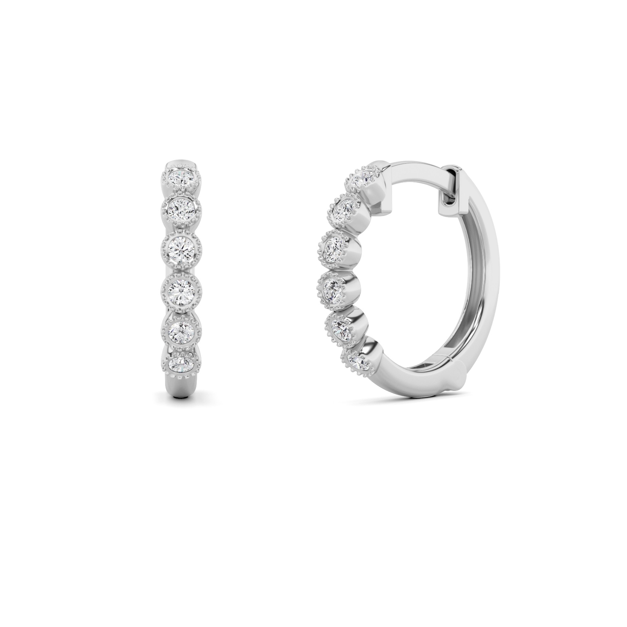 Celestial Pave Setting Round Cut Designer Diamond Hoop Earring In 9K White Gold
