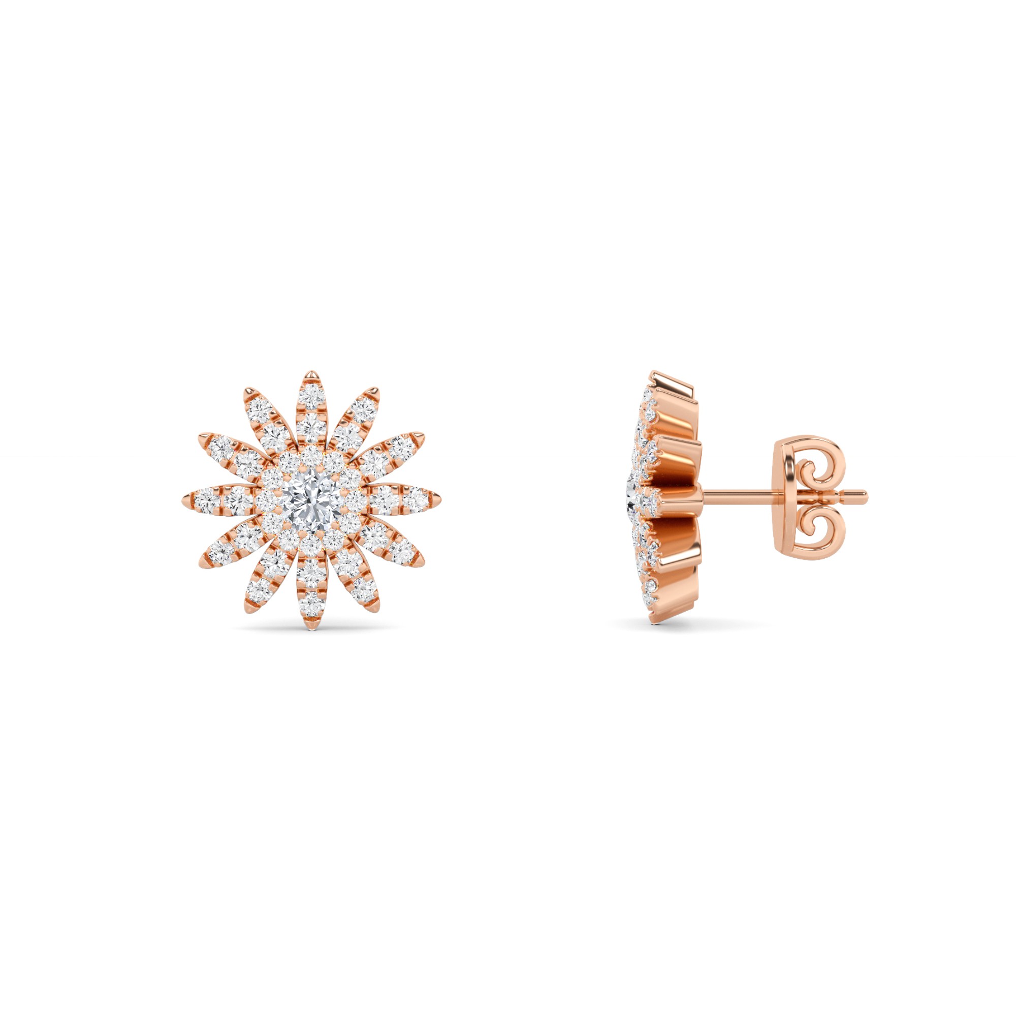 Beautifull 4 Prong Round Cut Flower Designer Earring In 9K White Gold