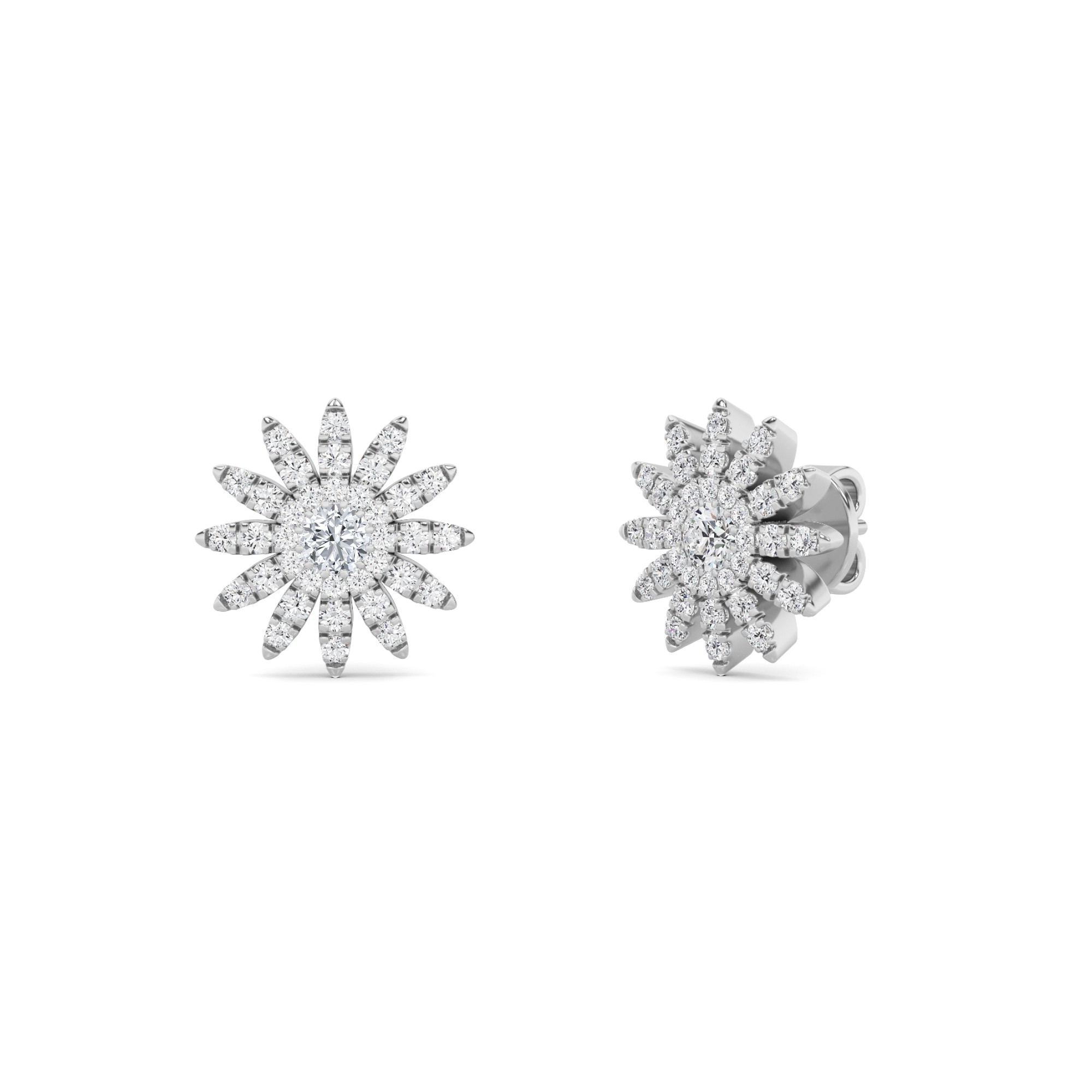 Beautifull 4 Prong Round Cut Flower Designer Earring In 9K White Gold