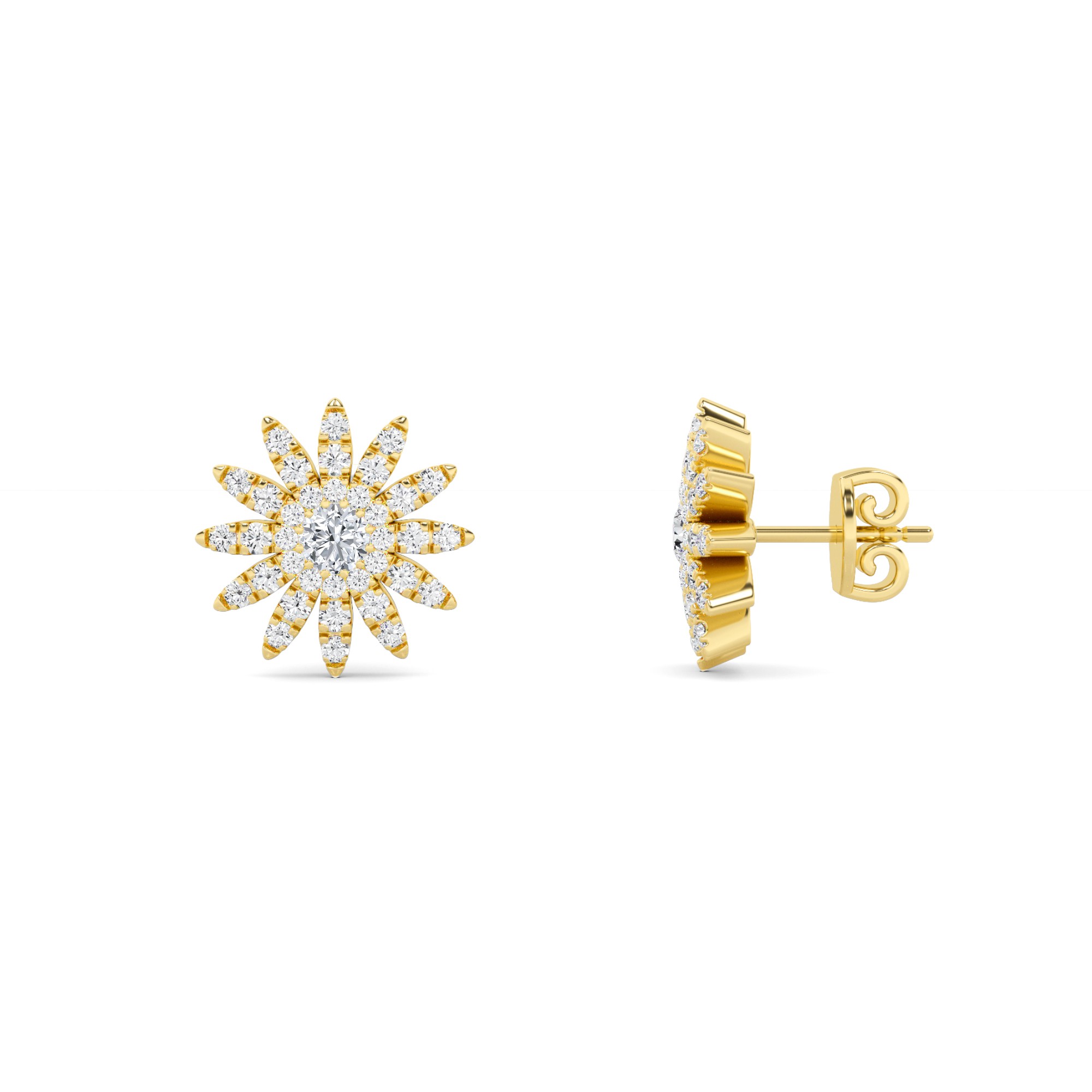 Beautifull 4 Prong Round Cut Flower Designer Earring In 9K White Gold