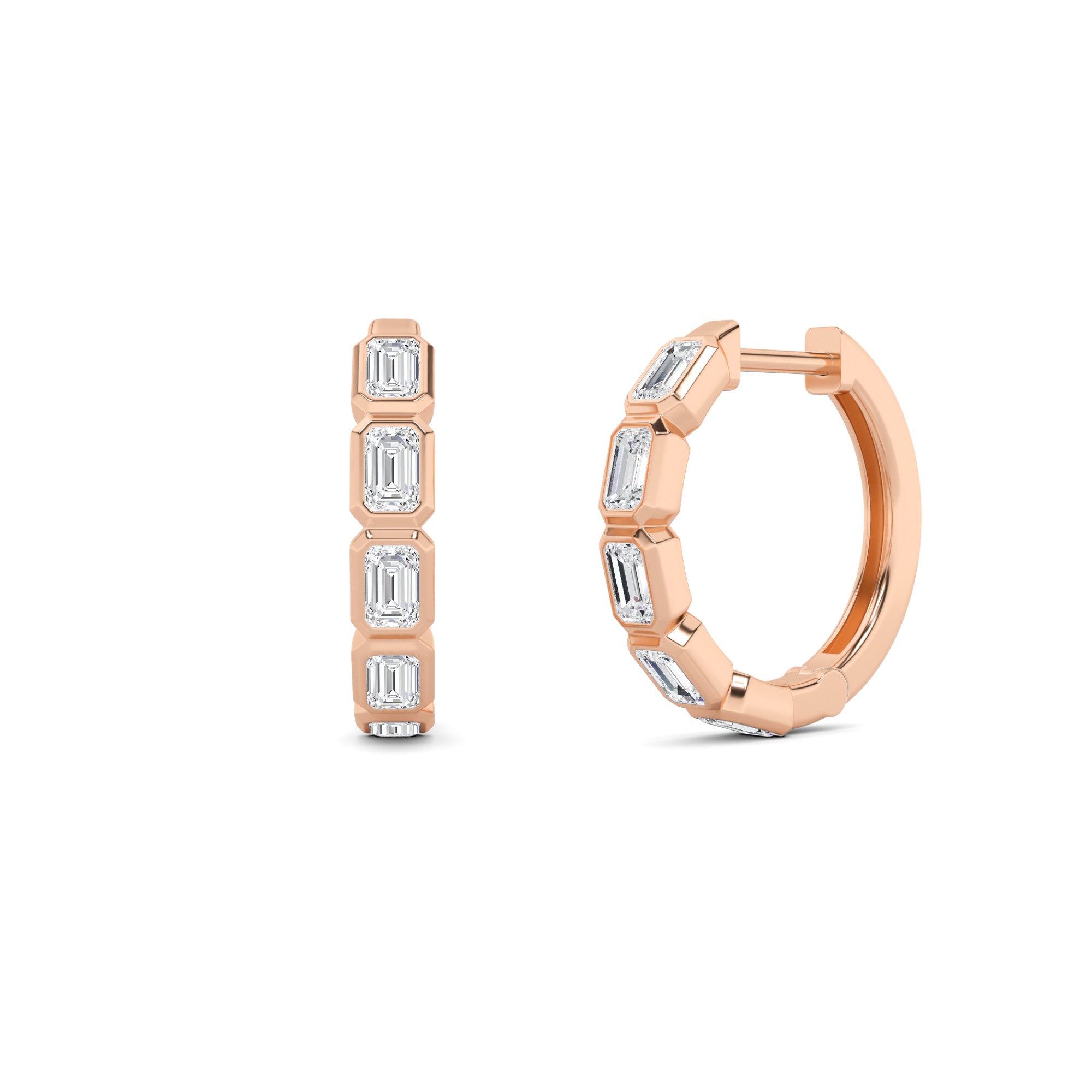 Elegant Bezel Setting Emerald Cut Hoop Earring in 9K Rose Gold