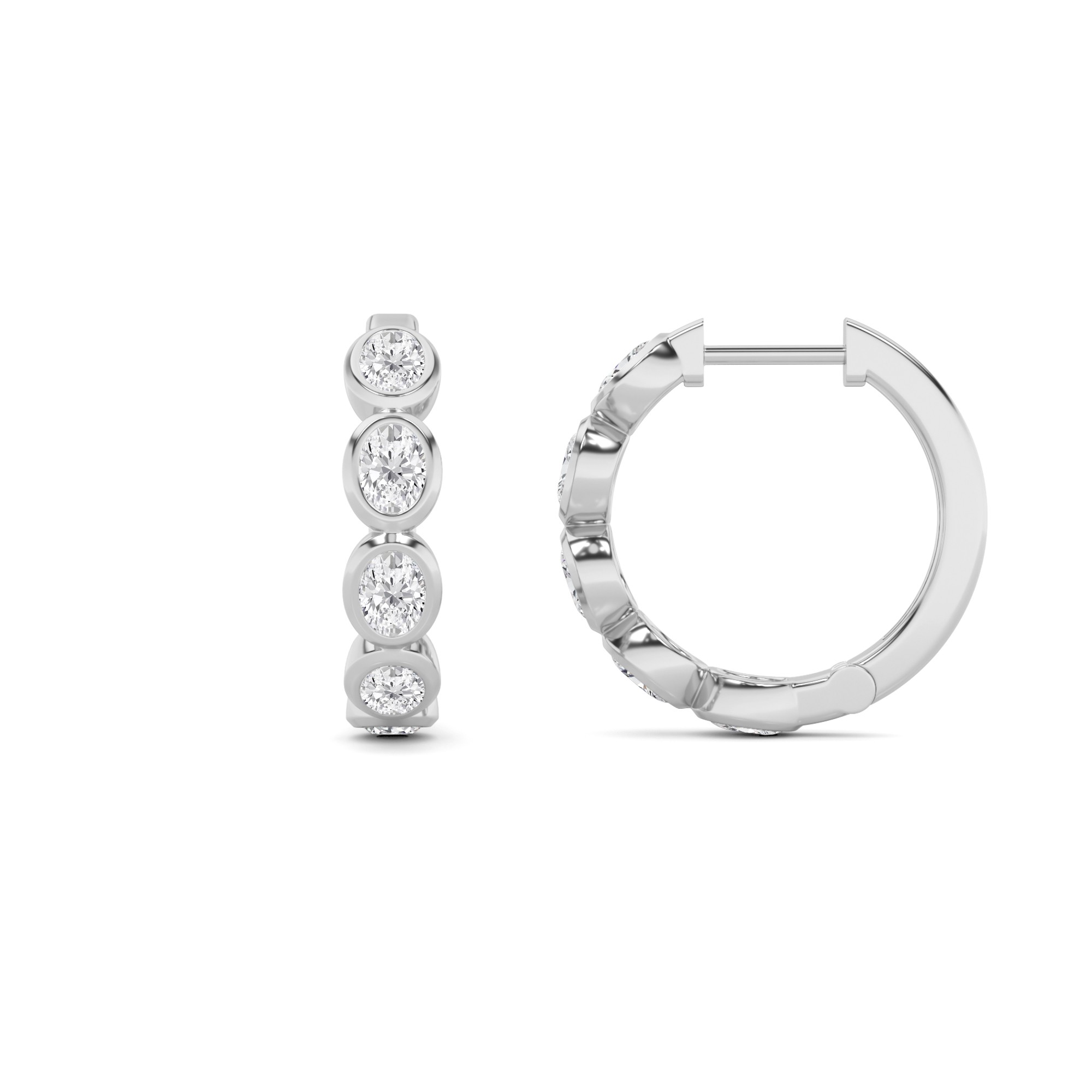 Elegant Bezel Setting Oval Cut Hoop Earring in 9K White Gold