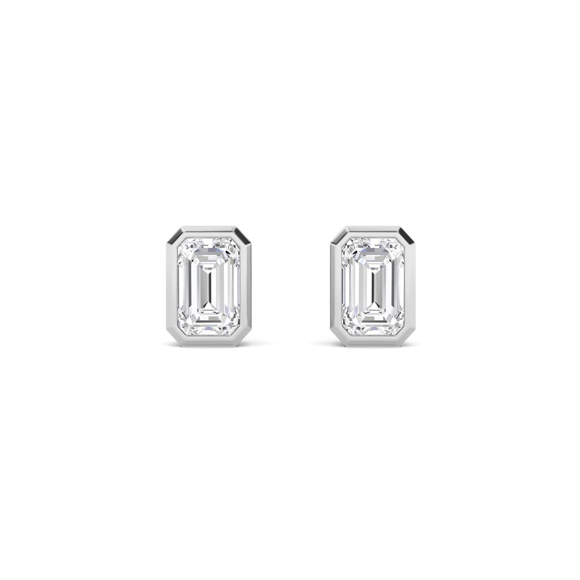 Classic High Bezel Set Emerald Cut Diamond Stud Earring