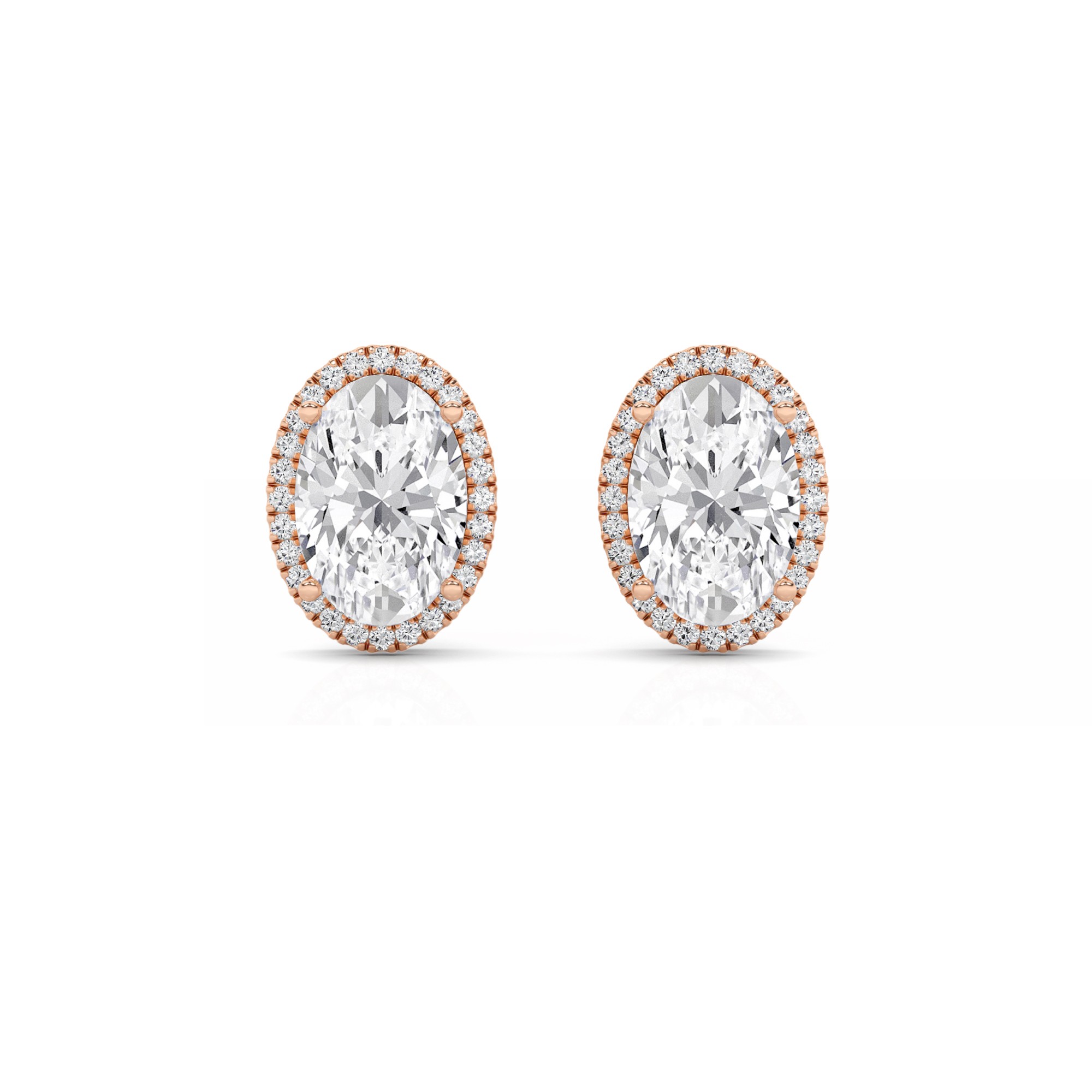 Classic Basket Style  Oval Cut Diamond Halo Earring in 9K Rose Gold