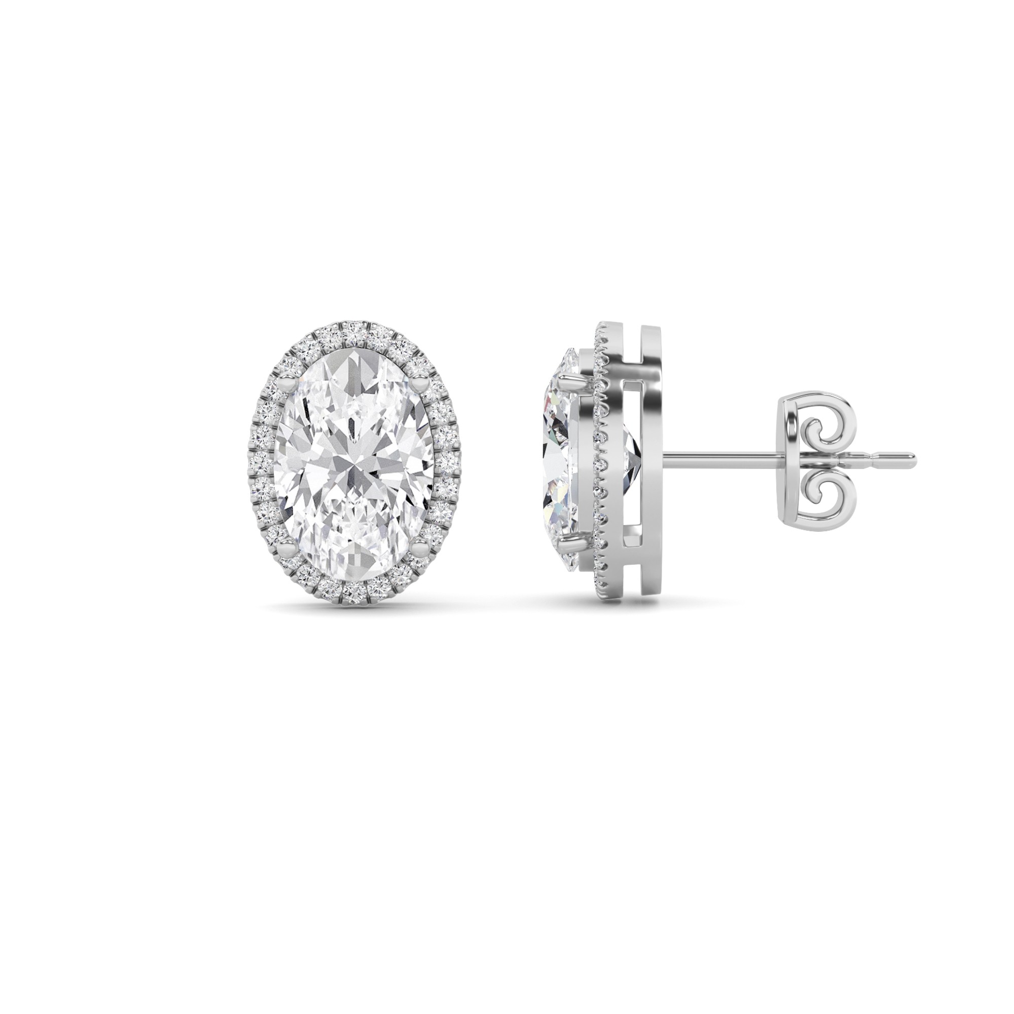 Classic Basket Style  Oval Cut Diamond Halo Earring in 9K Rose Gold