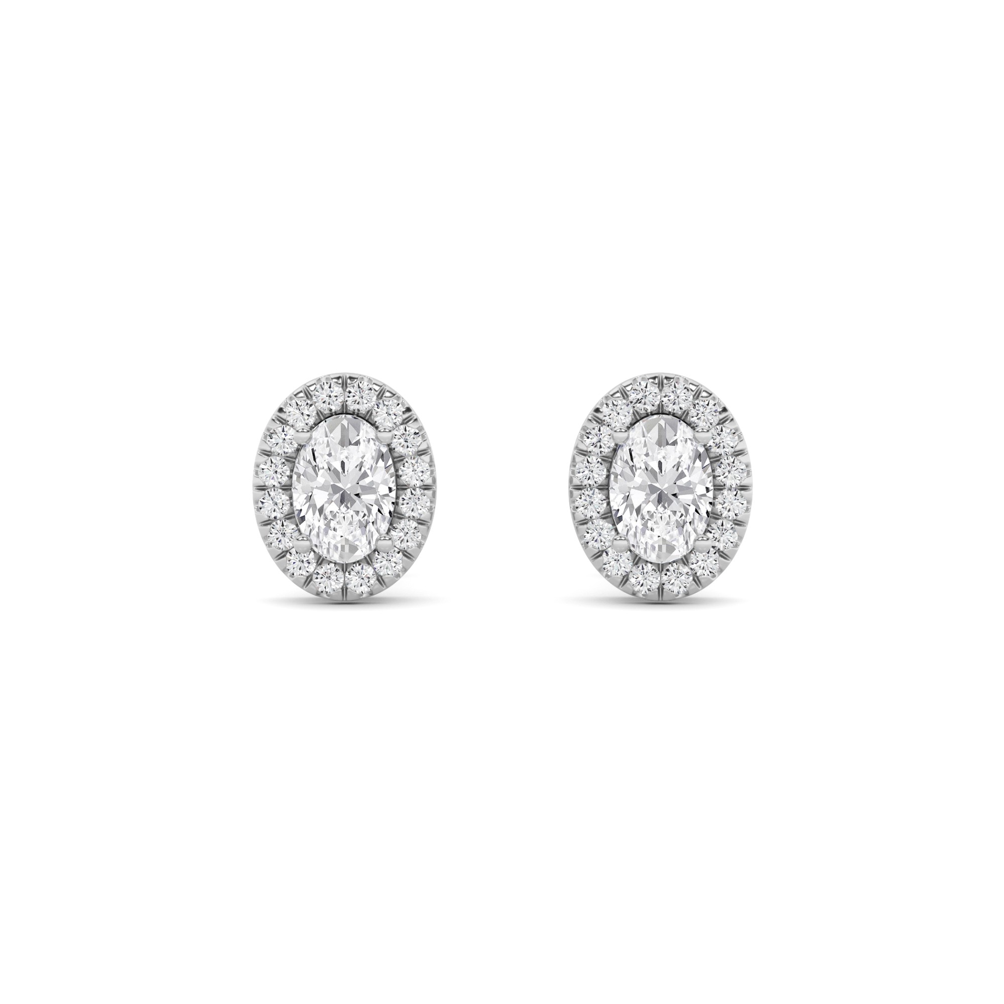 Forever 4 Prong Halo Oval Cut Diamond Stud in 9K White Gold