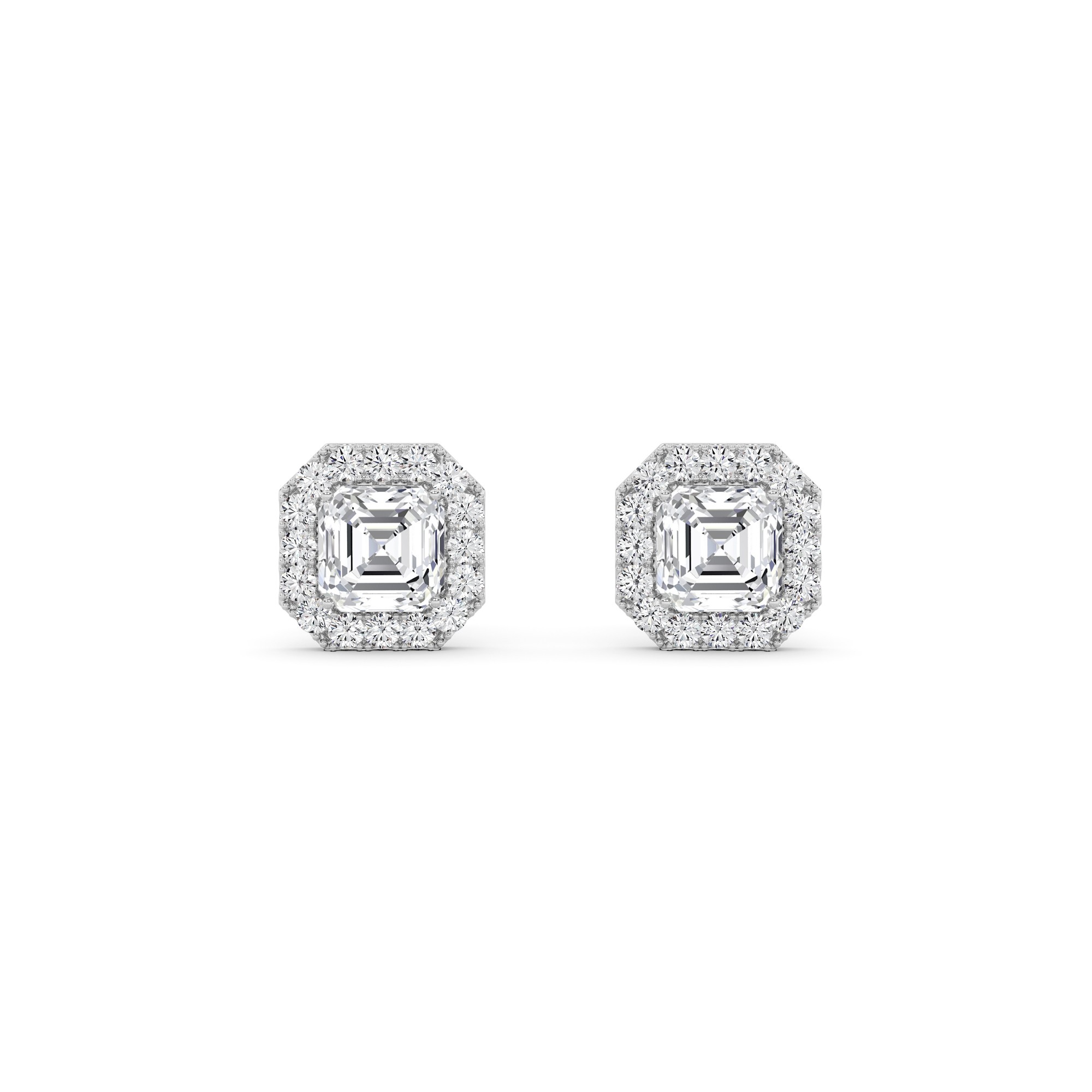 Modern Style Asscher Cut Diamond Halo Earring in 9K White Gold