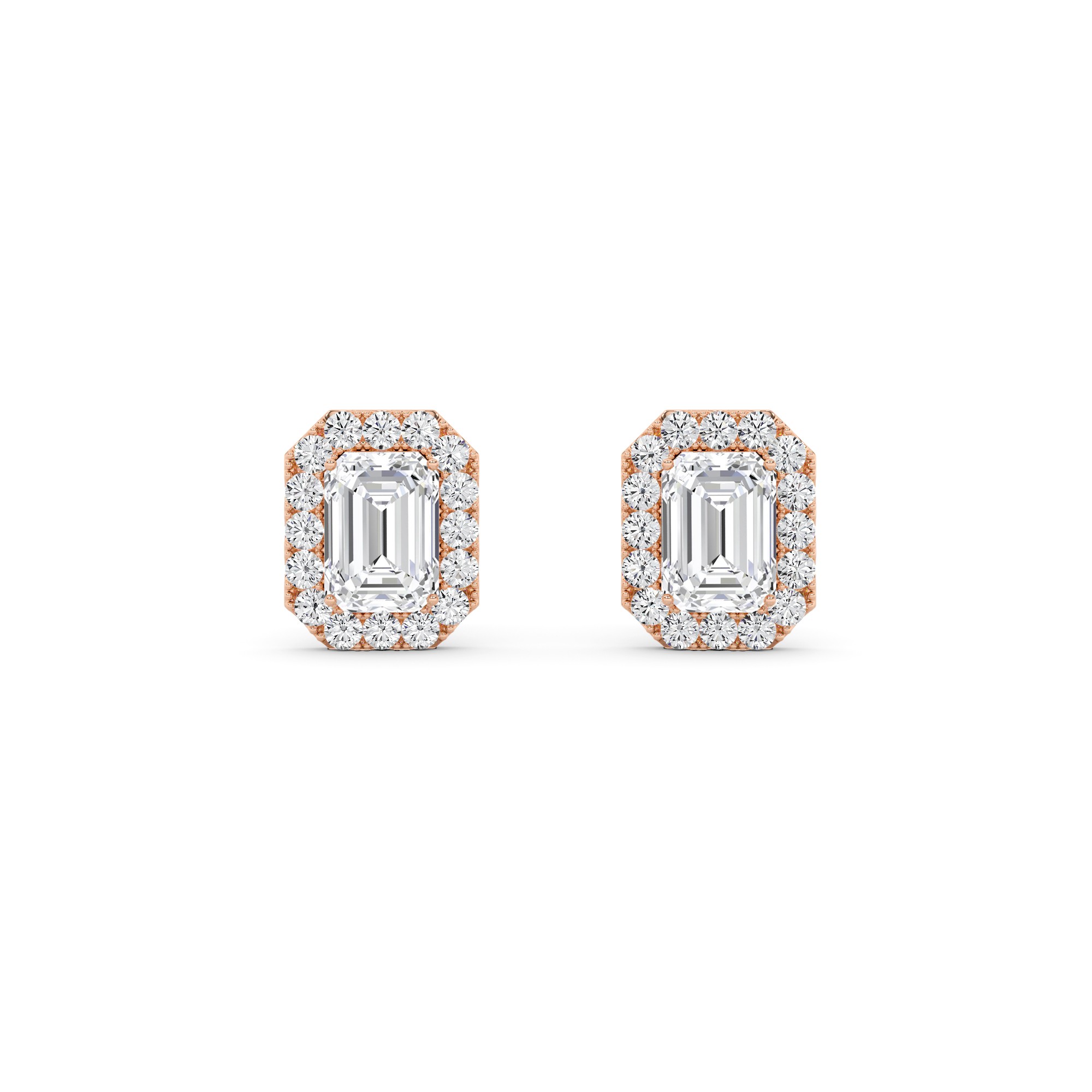 Modern Style Emerald Cut Diamond Halo Earring in 9K Rose Gold