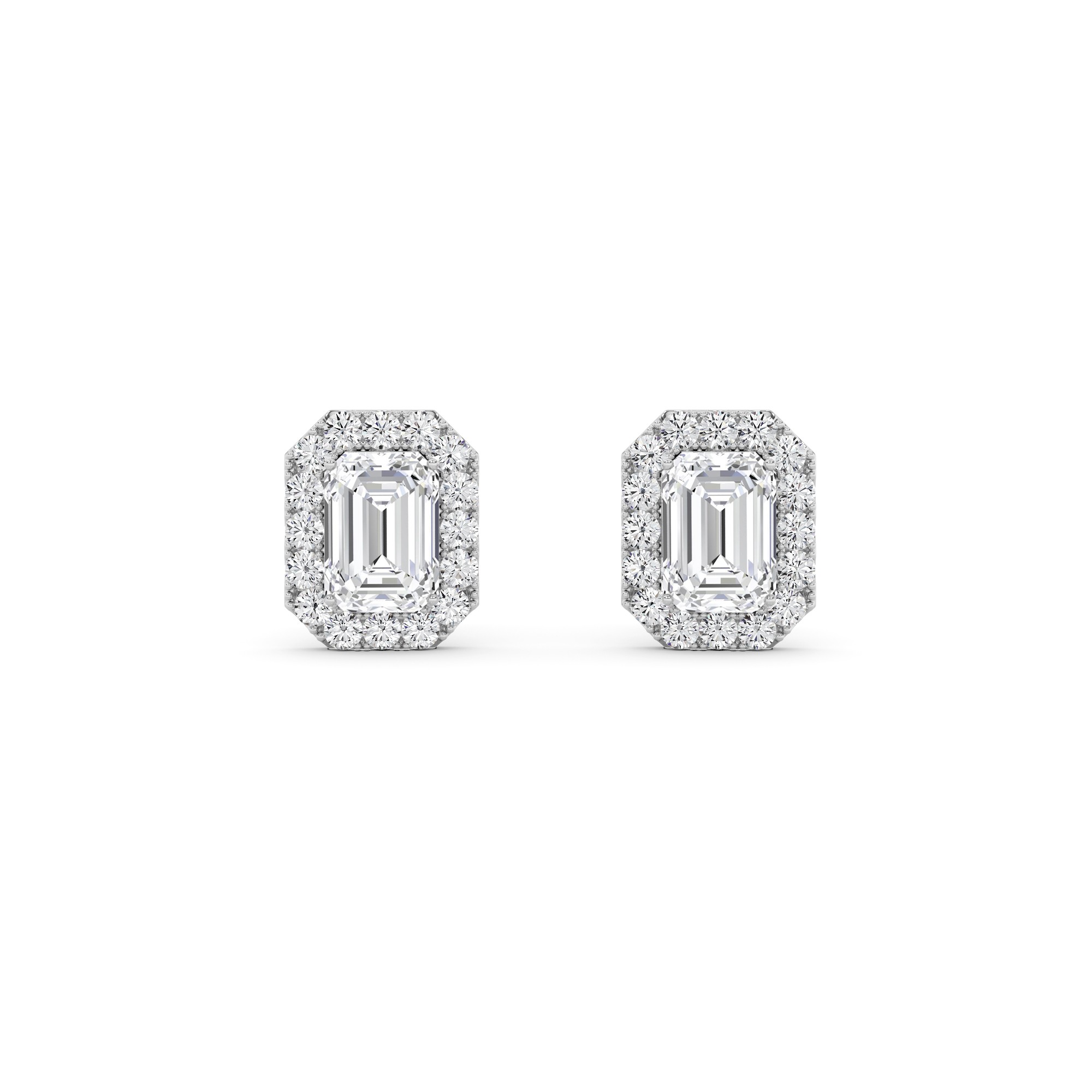 Modern Style Emerald Cut Diamond Halo Earring in 9K Rose Gold
