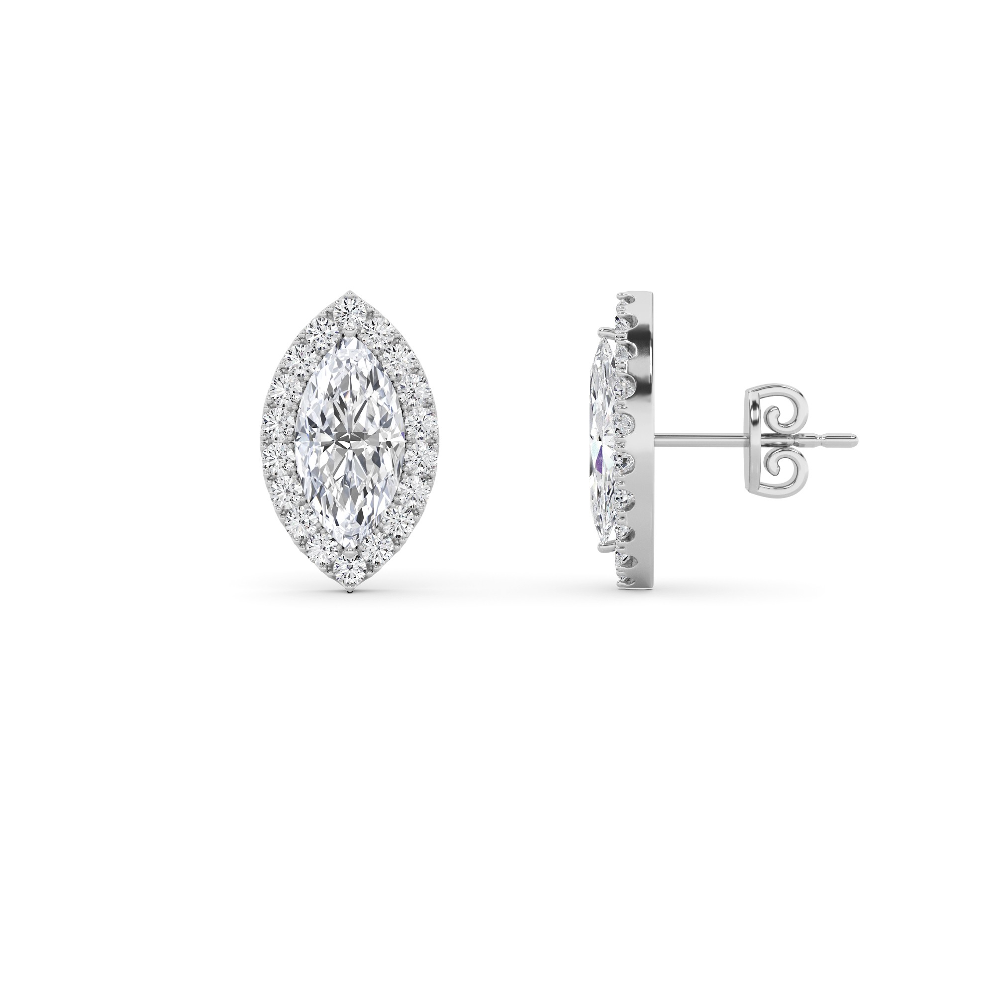 Modern Style Marquise Cut Diamond Halo Earring in 9K White Gold