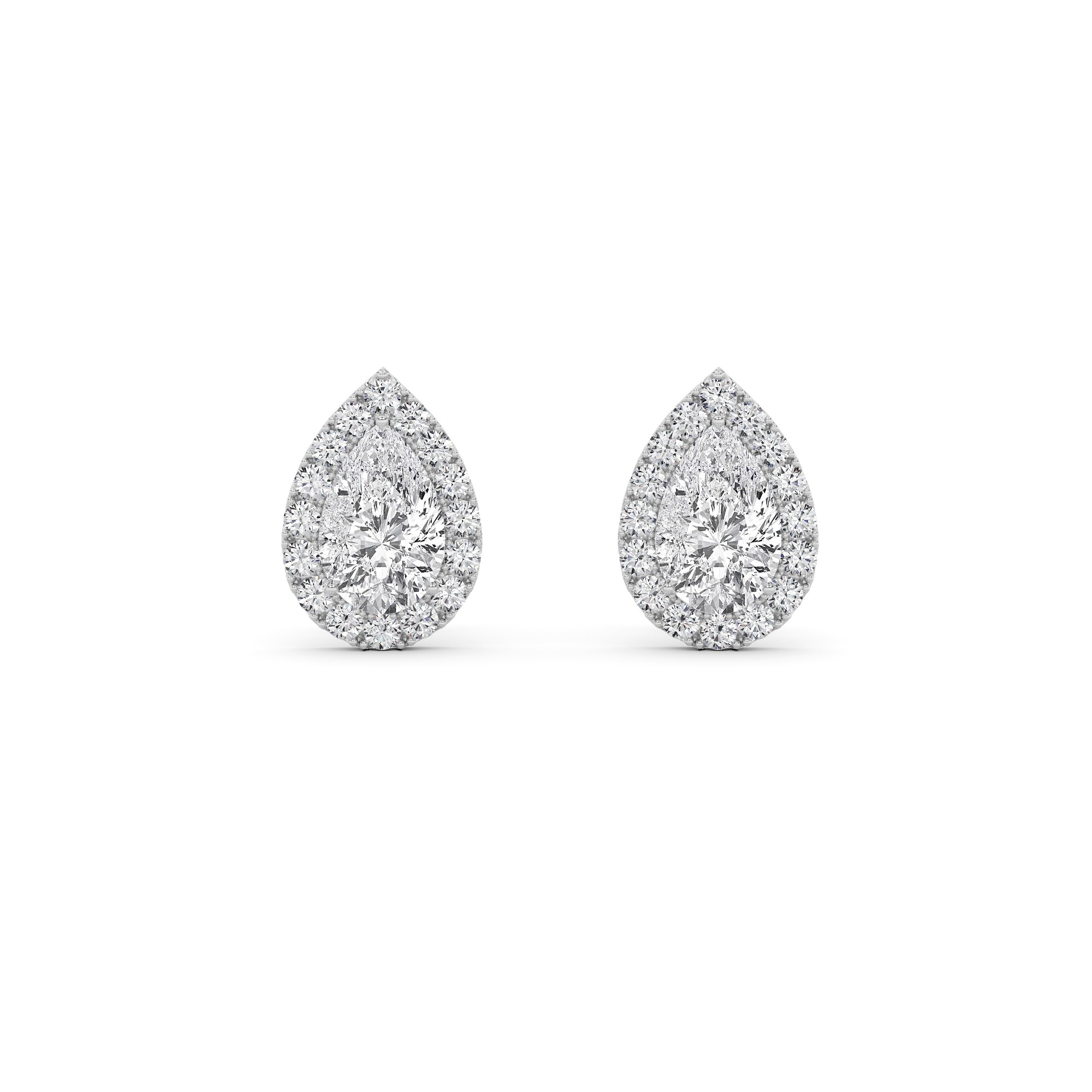 Modern Style Pear Cut Diamond Halo Earring in 9K White Gold