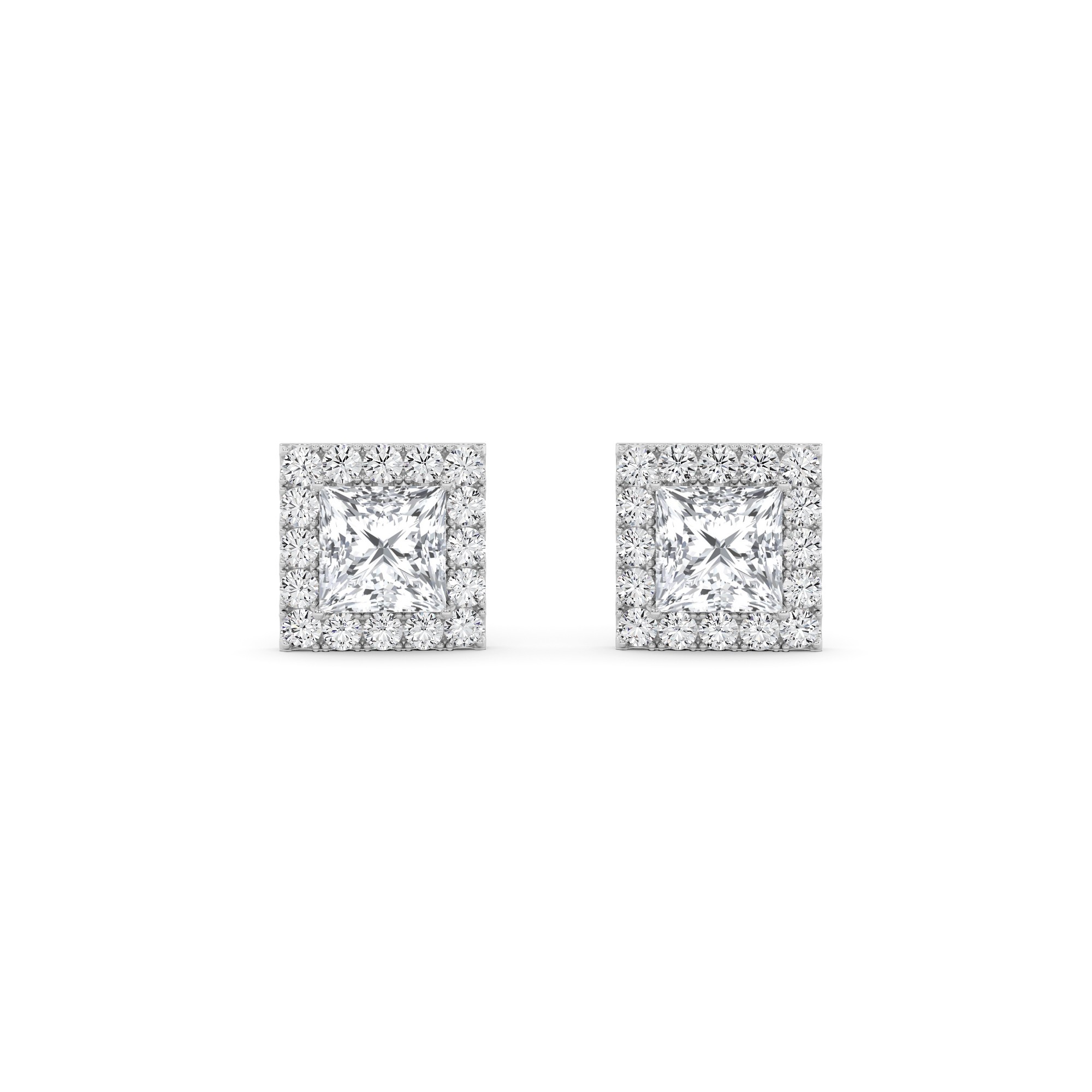 Modern Style Princess Cut Diamond Halo Earring in 9K White Gold