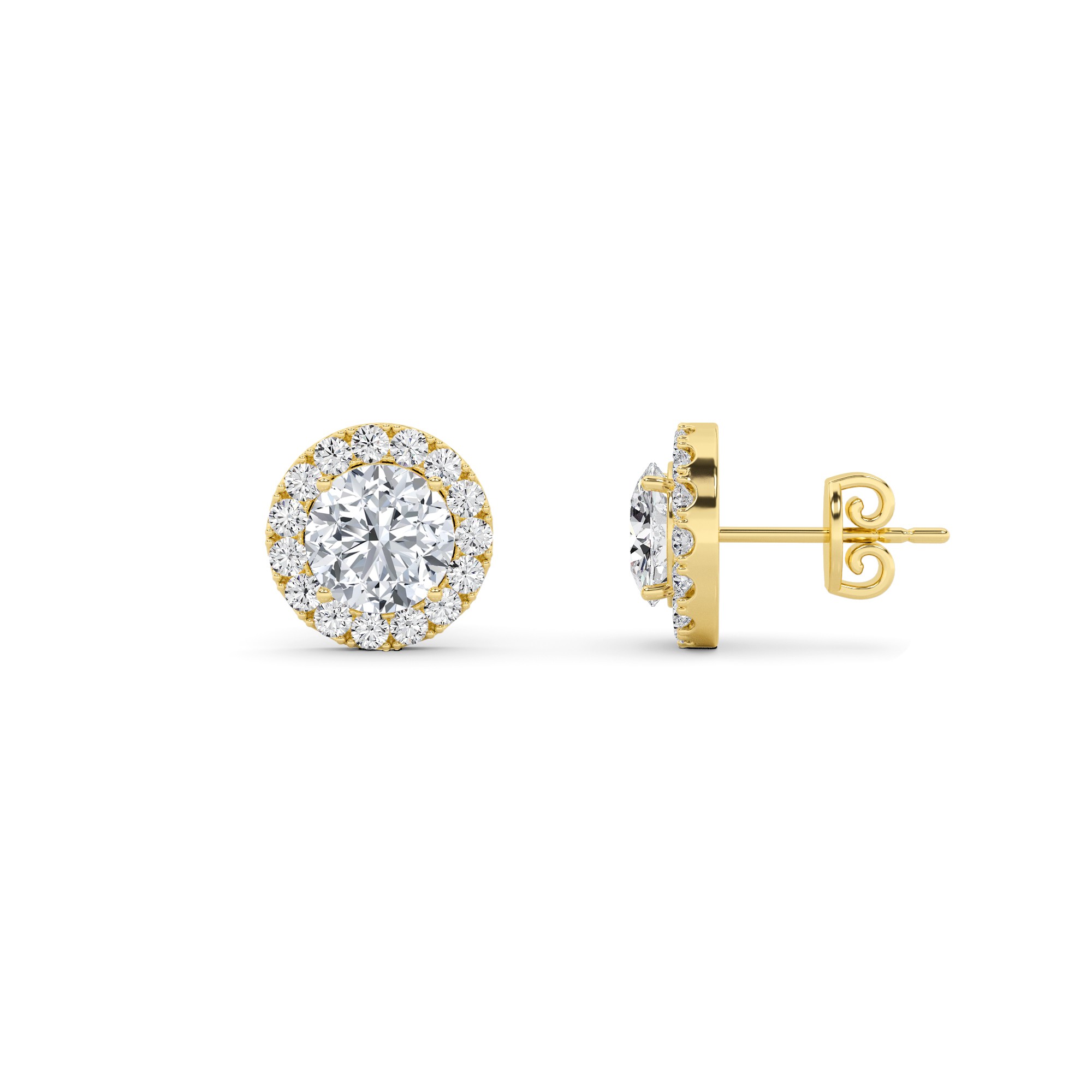 Modern Style Round Cut Diamond Halo Earring in 9K White Gold