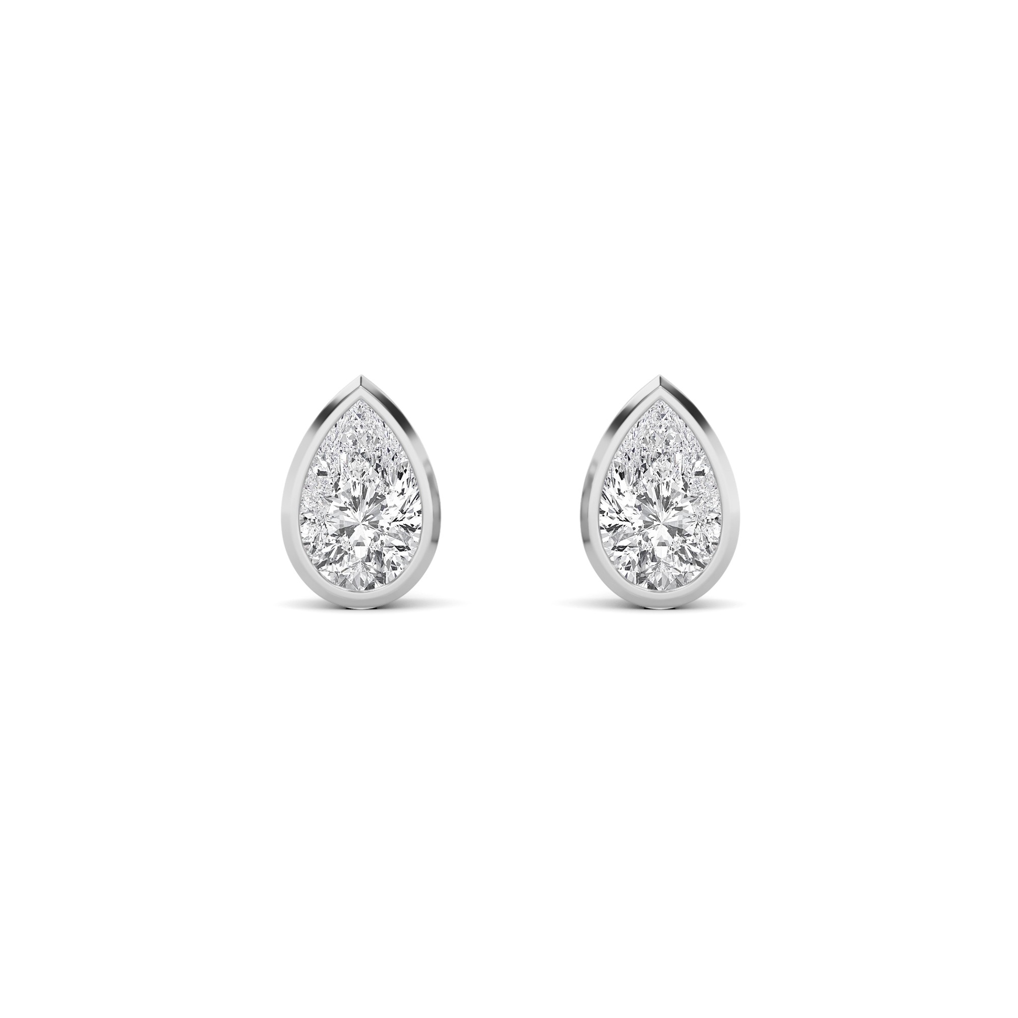 Classic High Bezel Set Pear Cut Diamond Stud Earring