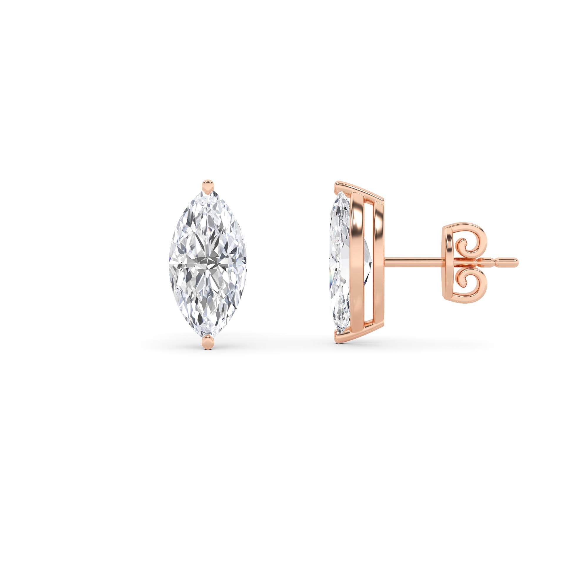 Classic Marquise Diamond Stud Earring in 9K Rose Gold Push Back