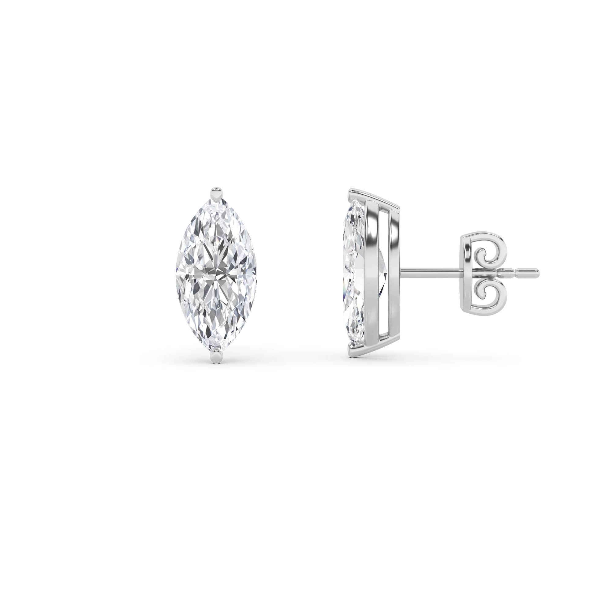 Classic Marquise Diamond Stud Earring in 9K Platinum Push Back