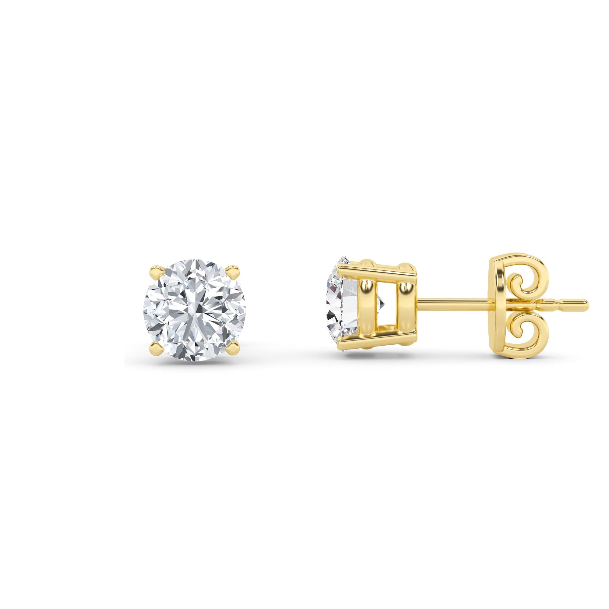 Classic 4 Prong Round Diamond Stud Earring in 9K Yellow Gold Push Back