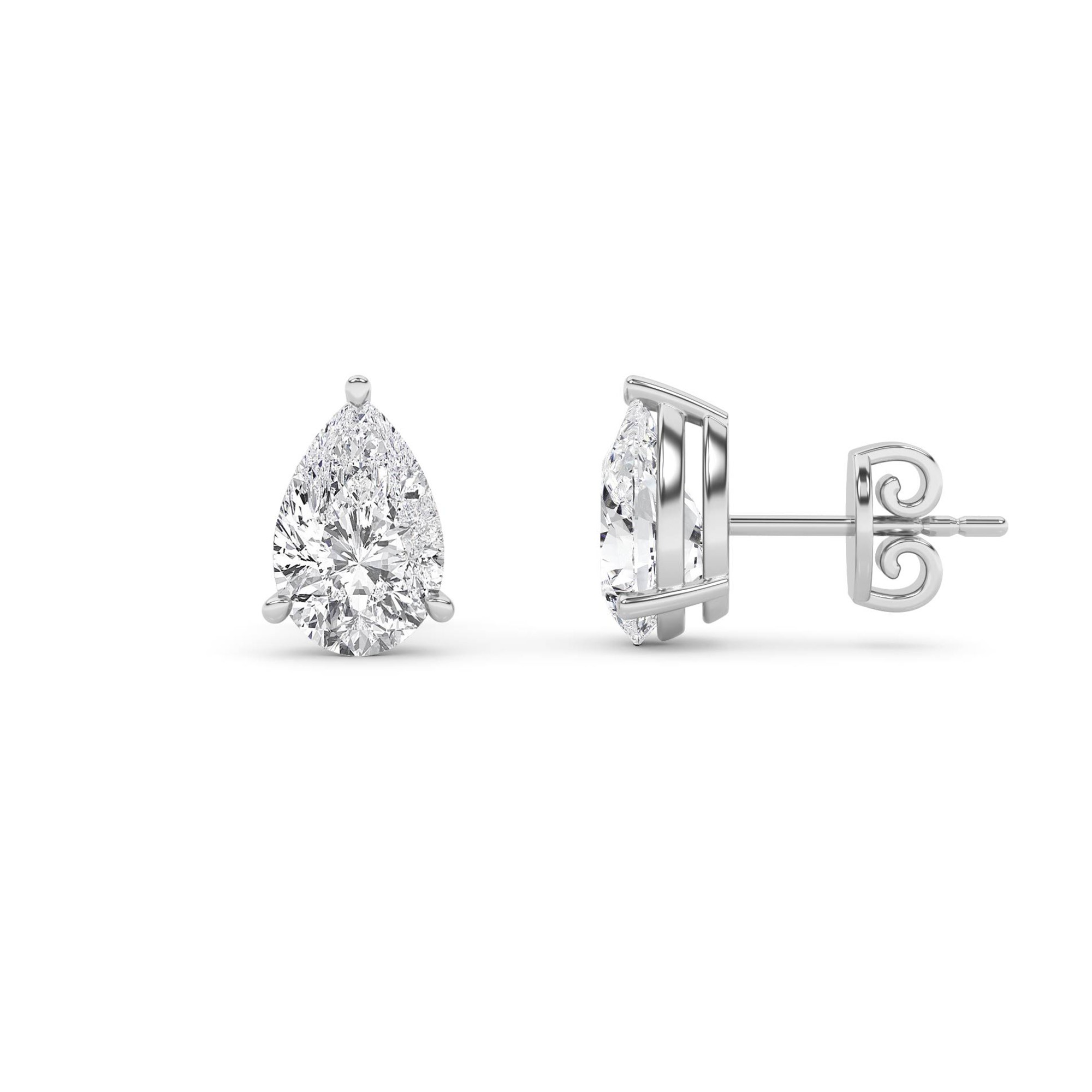 Classic Prong Set Pear Diamond Stud Earring in 9K Platinum Push Back