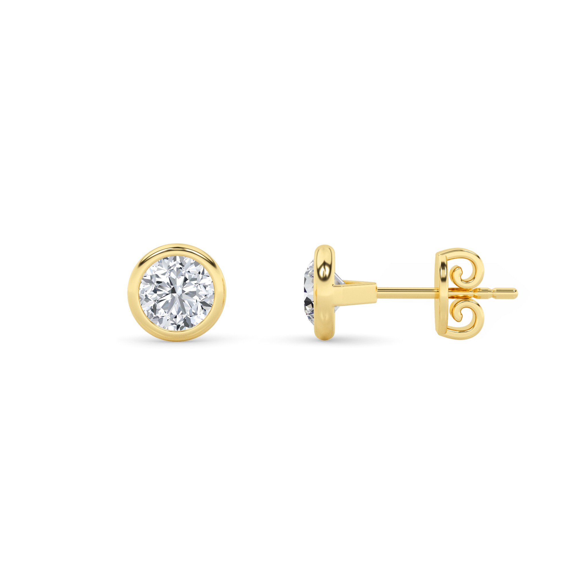 Classic Bezel Set Round Diamond Stud Earring in 9K White Gold Push Back