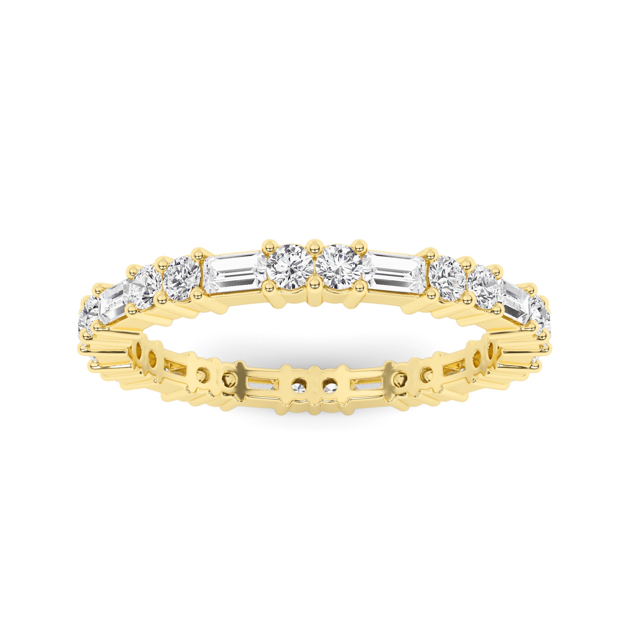 4 Prong Round And Baguette Station Full Eternity Ring In 9K White Gold
