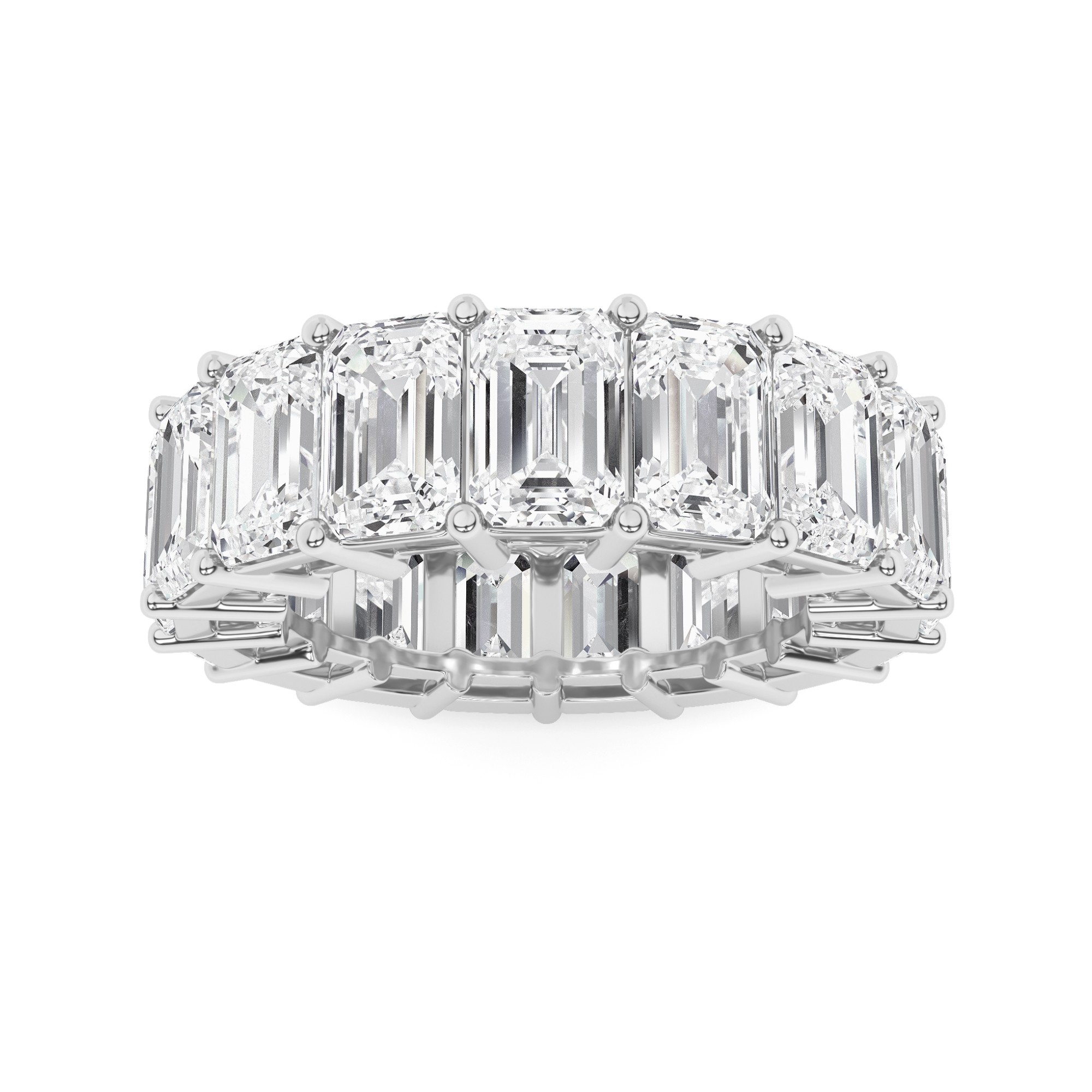 Box Set Vertical Emerald Cut Diamond Full Eternity Ring In 9K White Gold