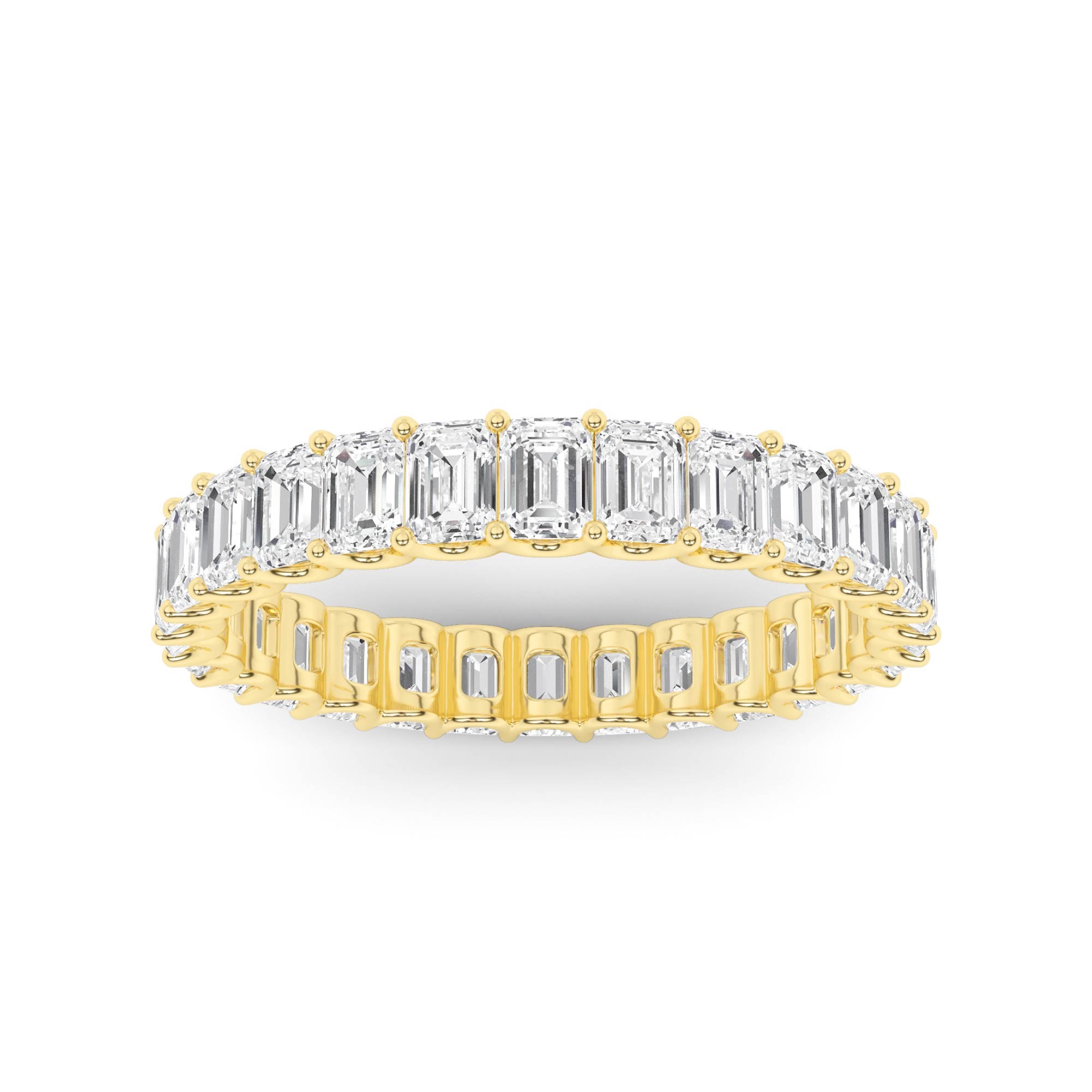 Statement U Prong Emerald Cut Timeless Diamond Full Eternity in 9K Yellow Gold