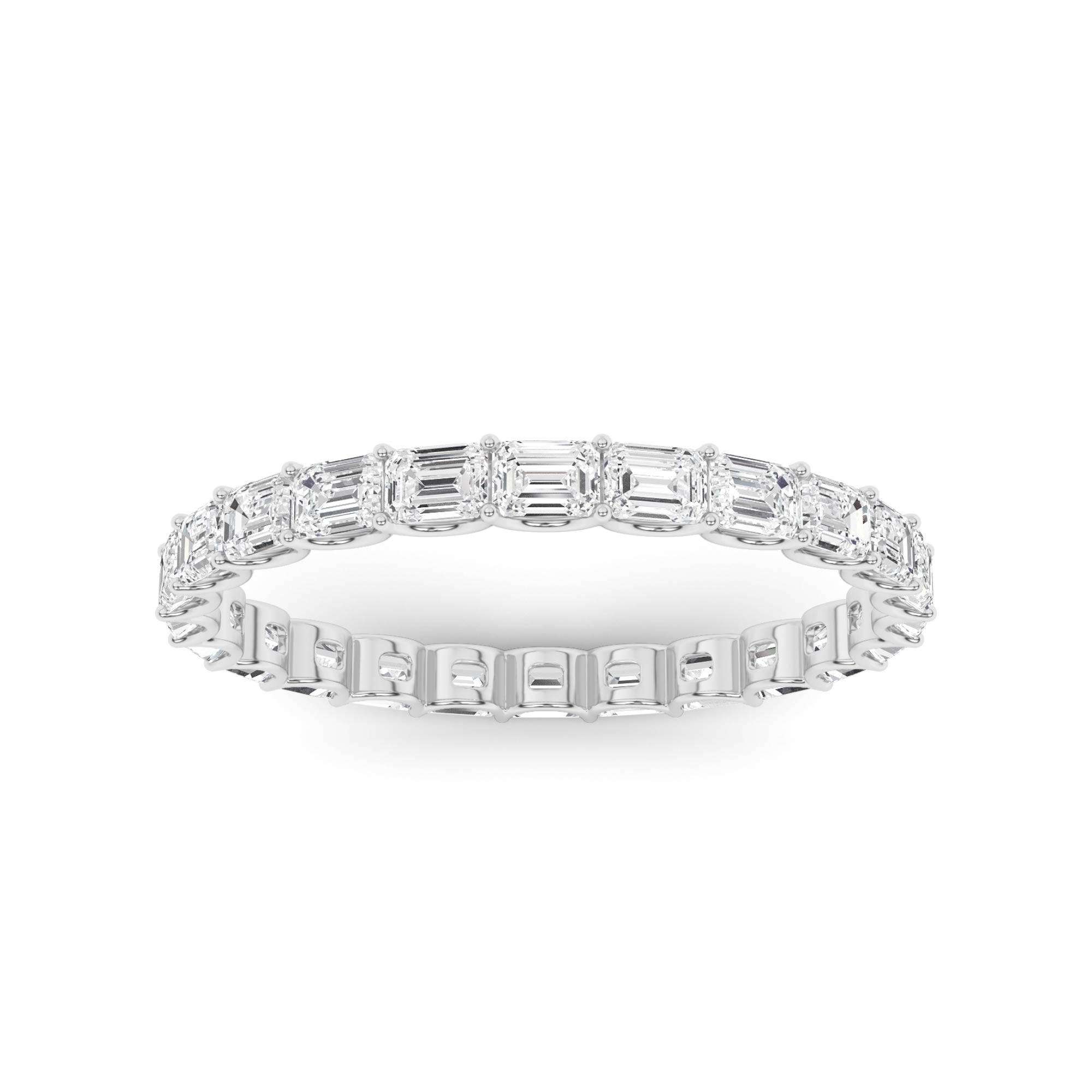 Horizontal Setting Shared Prong Emerald Cut Diamond Full Eternity Ring in 9K White Gold