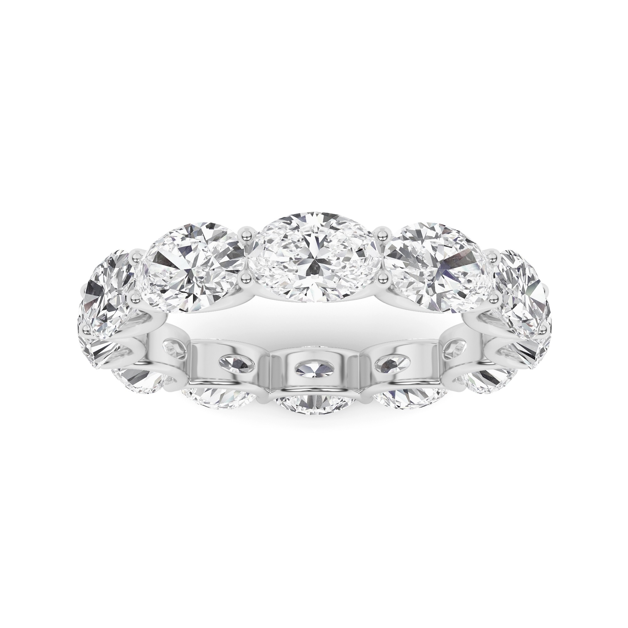 Horizontal Setting Shared Prong Oval  Diamond Full Eternity Ring in 9K White Gold
