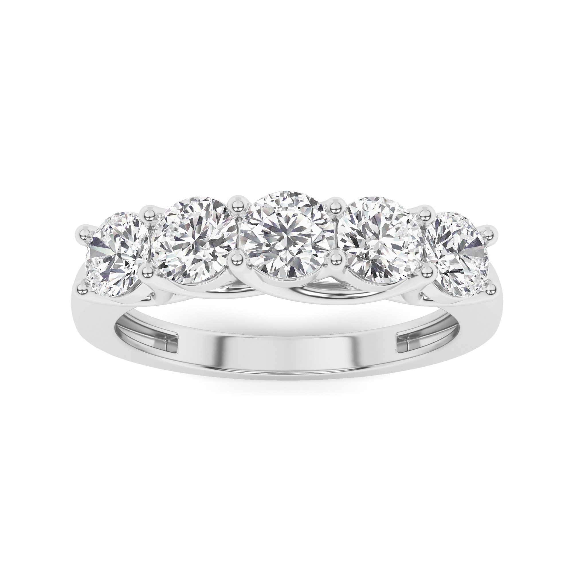Signature 4 Prong Round Diamond Five Stone Ring in 9K White Gold