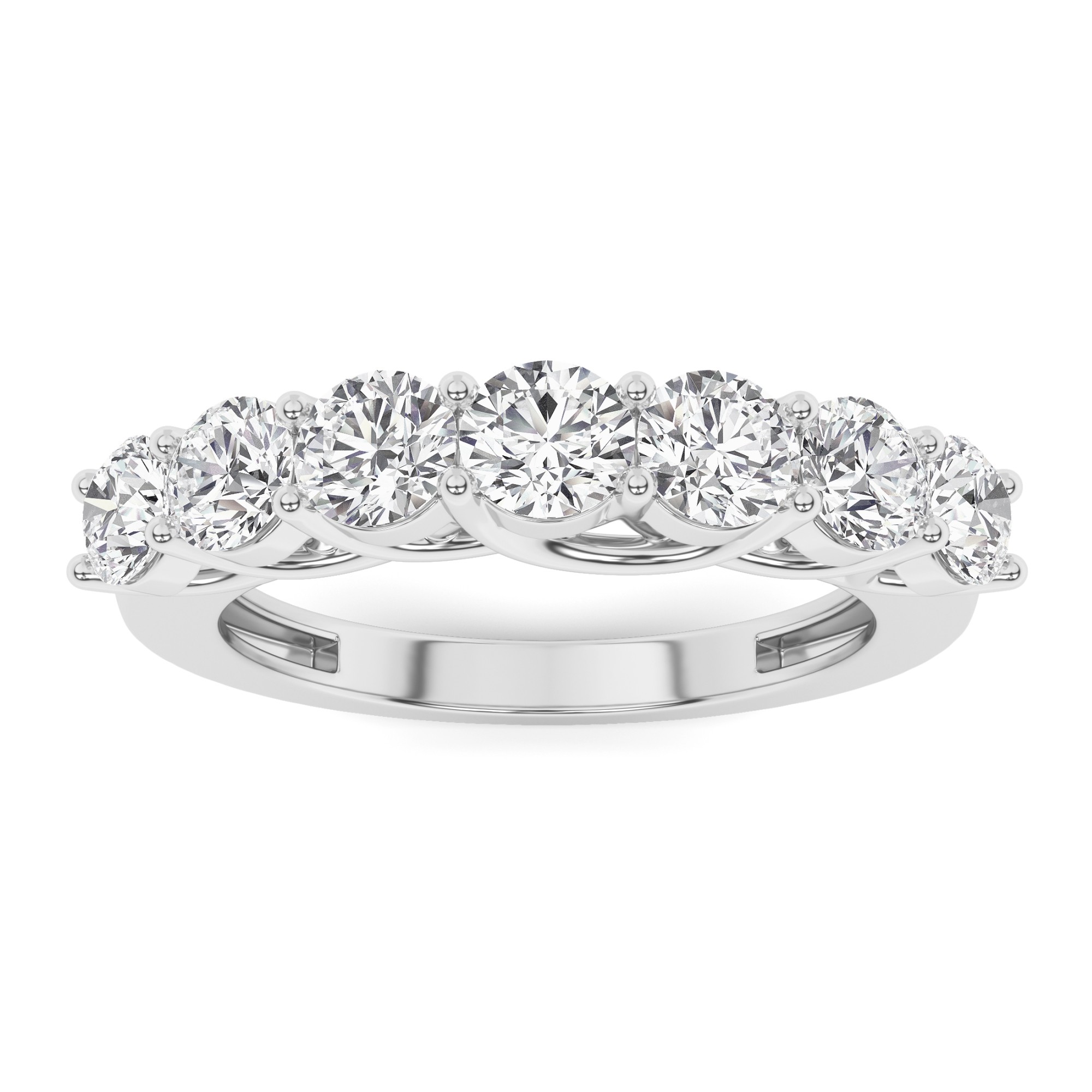 Classic Shared Prong Round Diamond Seven Stone Ring in 9K White Gold