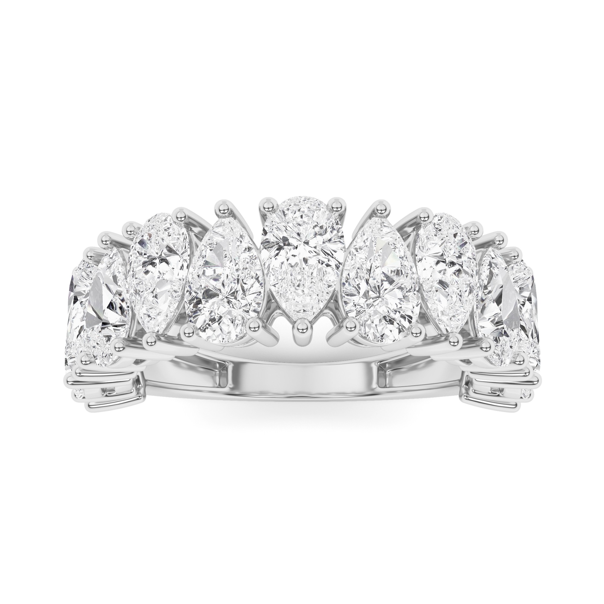 3 Prong Pear Cut Diamond Half Eternity Ring in 9K White Gold
