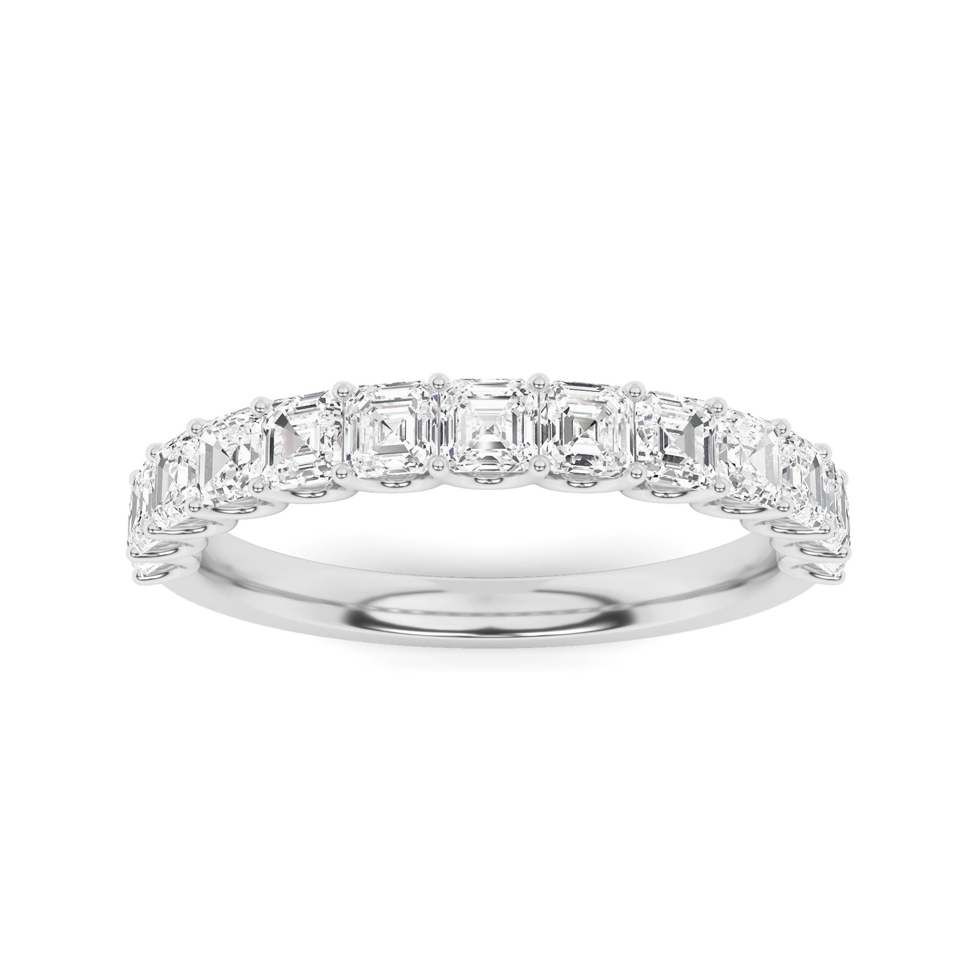 Classic U Prong Emerald Cut Diamond Half Eternity Ring In 9k White Gold
