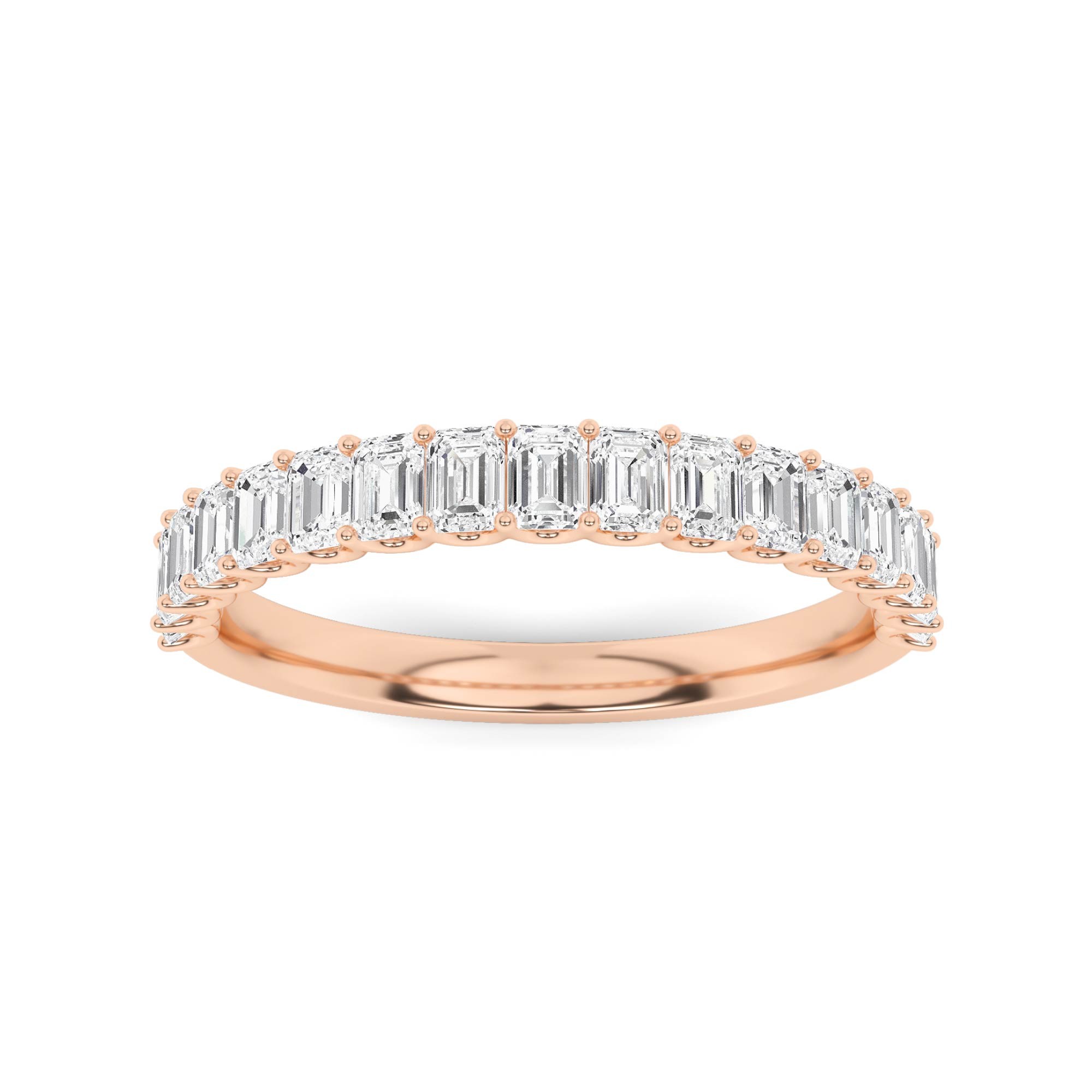 Stunning U Prong Emerald Cut Diamond Half Eternity Ring in 9K Rose Gold