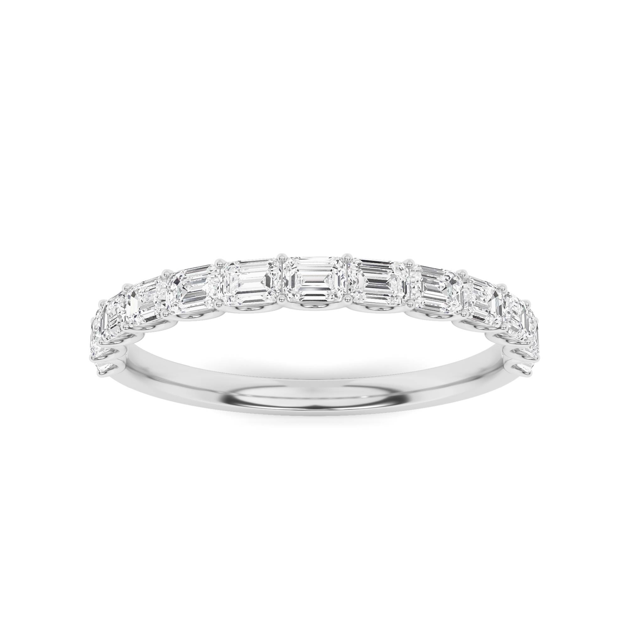 Fancy Shared Prong Emerald Cut Diamond Seven Stone Ring in 9K White Gold