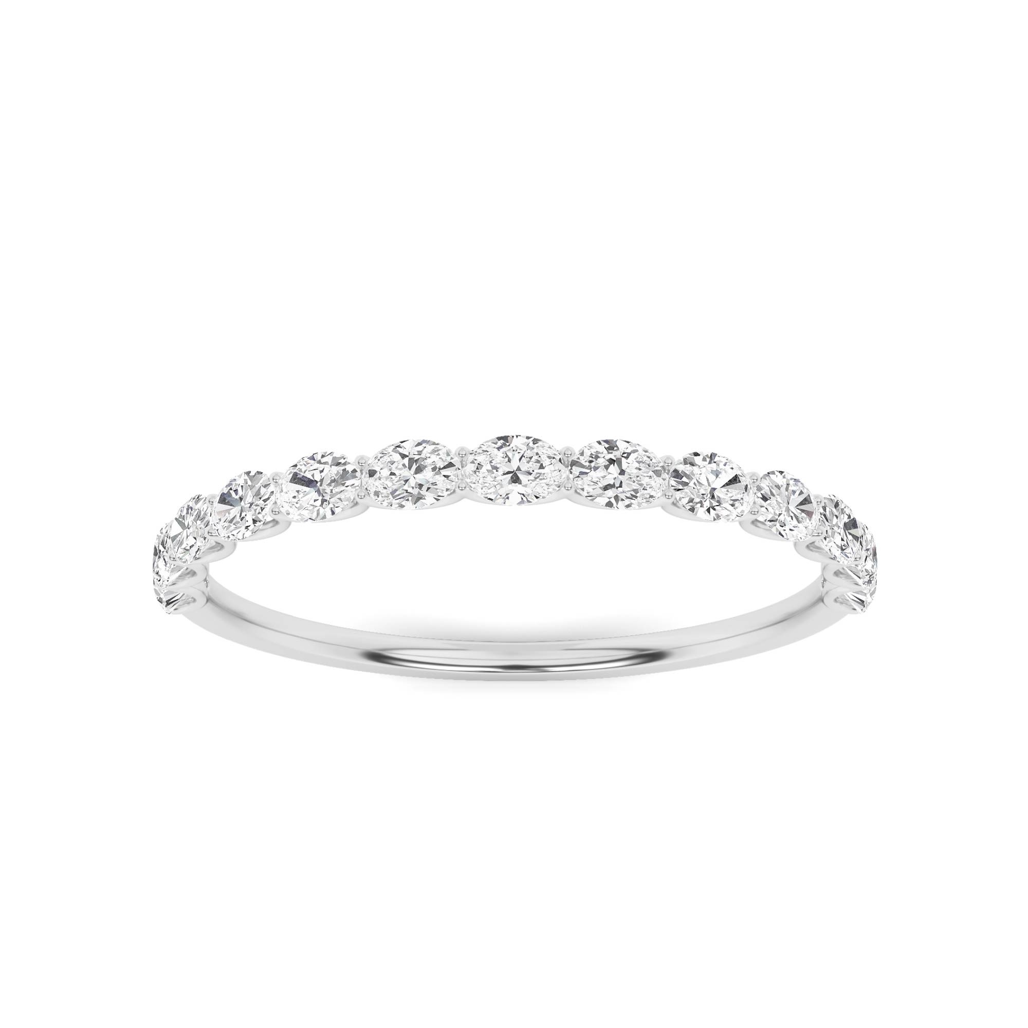 Fancy Shared Prong Oval Cut Diamond Seven Stone Ring in 9K White Gold