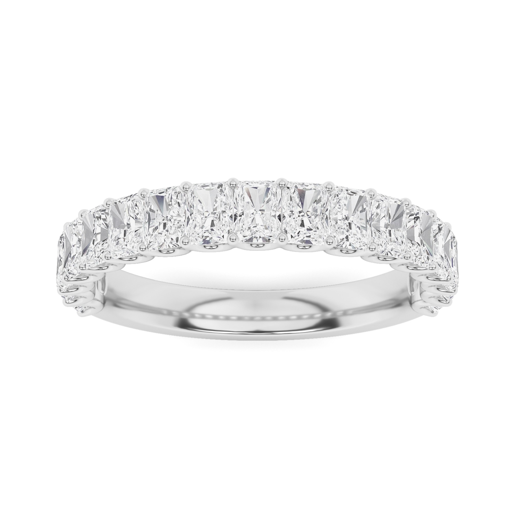 Vertical U Prong Radiant Cut Diamond Half Eternity Ring In 9k White Gold