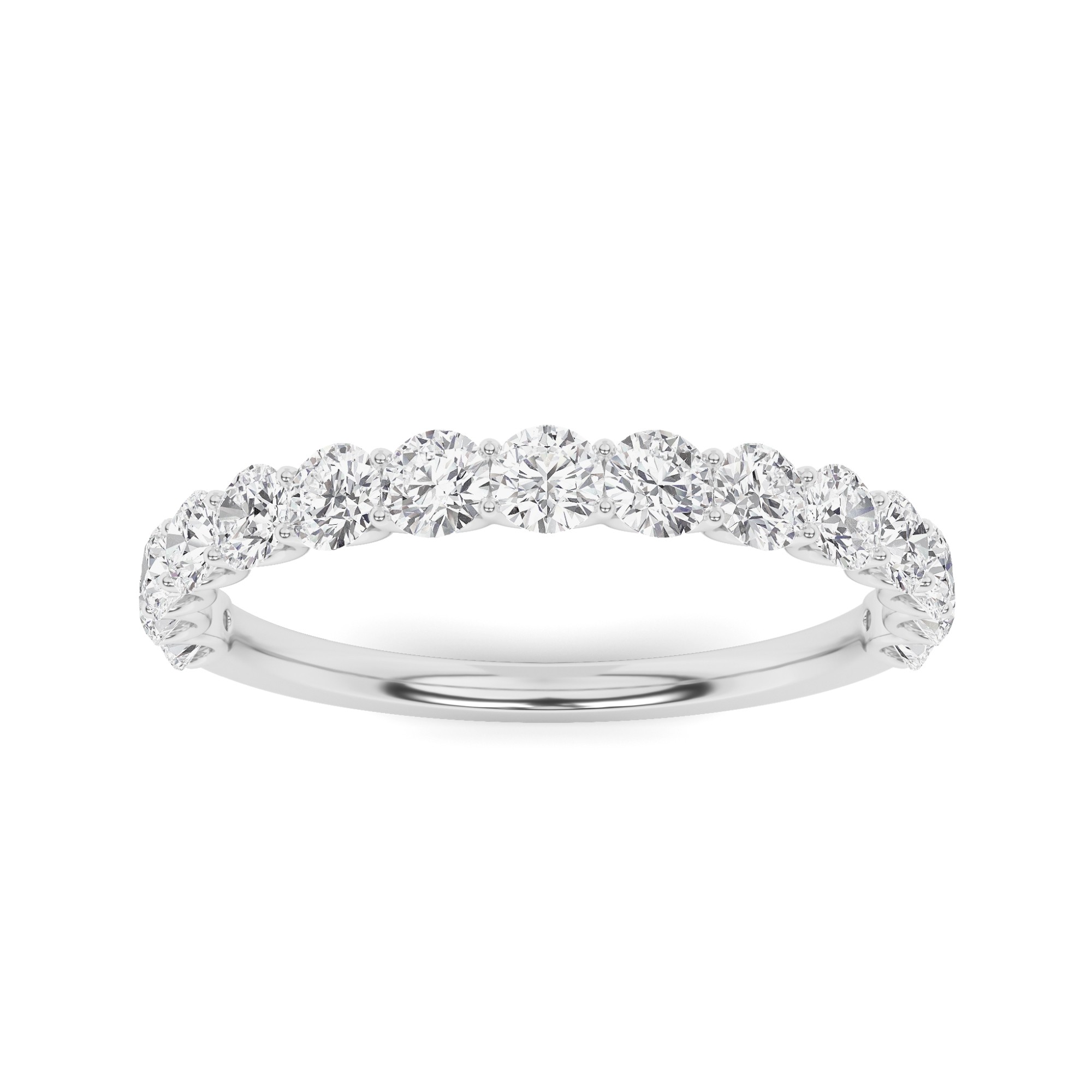 Elegant U Prong Round Cut Diamond Half Eternity in 9K White Gold