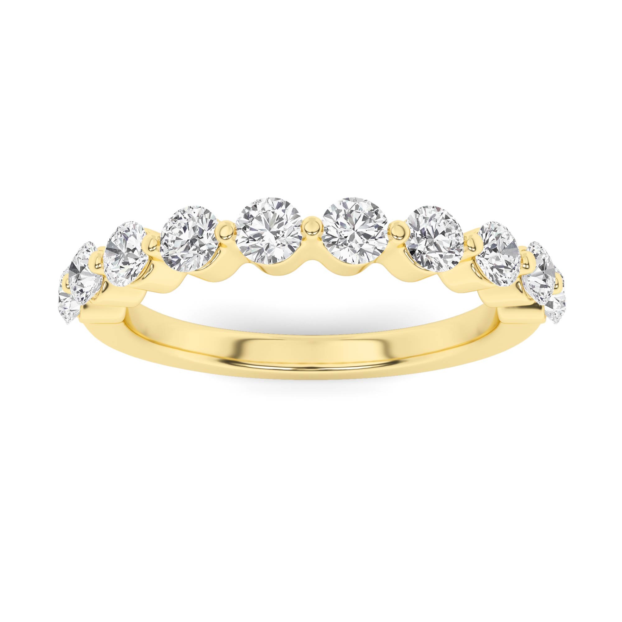 Elegant Shared Prong Round Cut Diamond Wedding Ring in 9K Yellow Gold