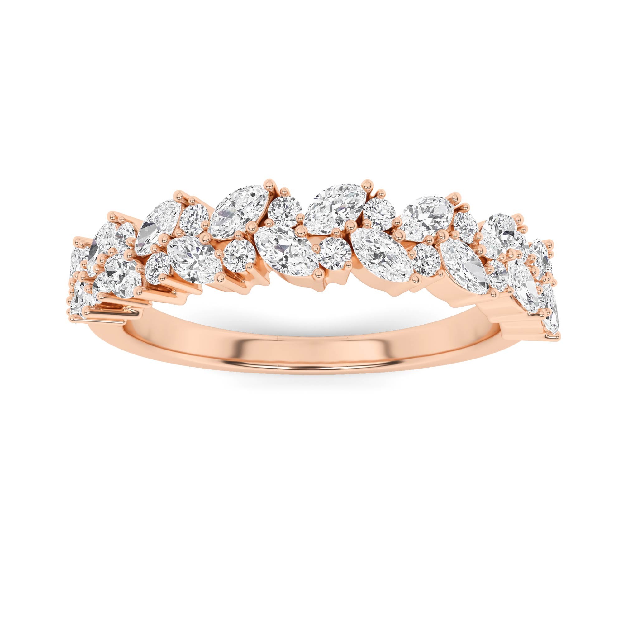 Beautiful  Cluster Setting Round & Pear Cut Diamond Eternity Ring in 9K Rose Gold