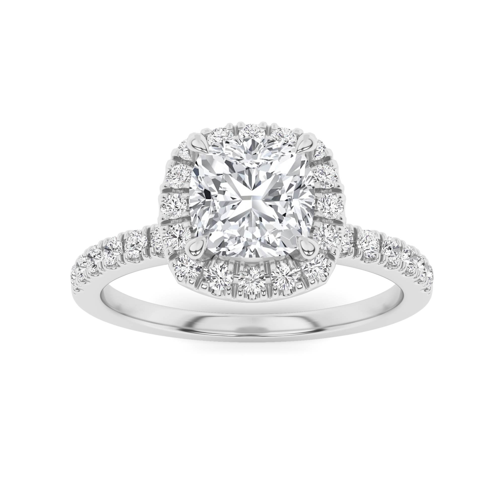 4 Prong High Set Halo Engagment Ring In 9K White Gold