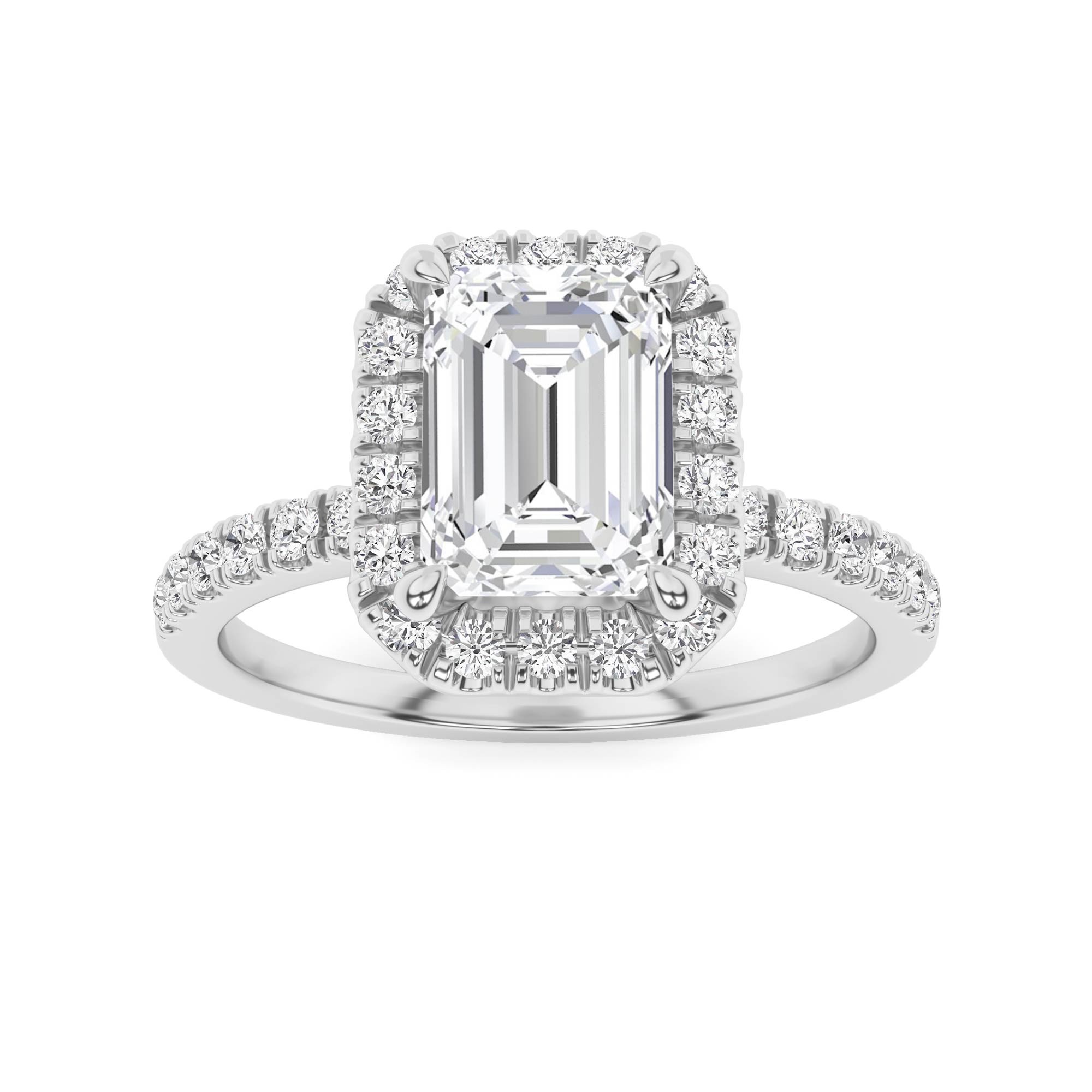 4 Prong High Set Halo Engagment Ring In 9K White Gold