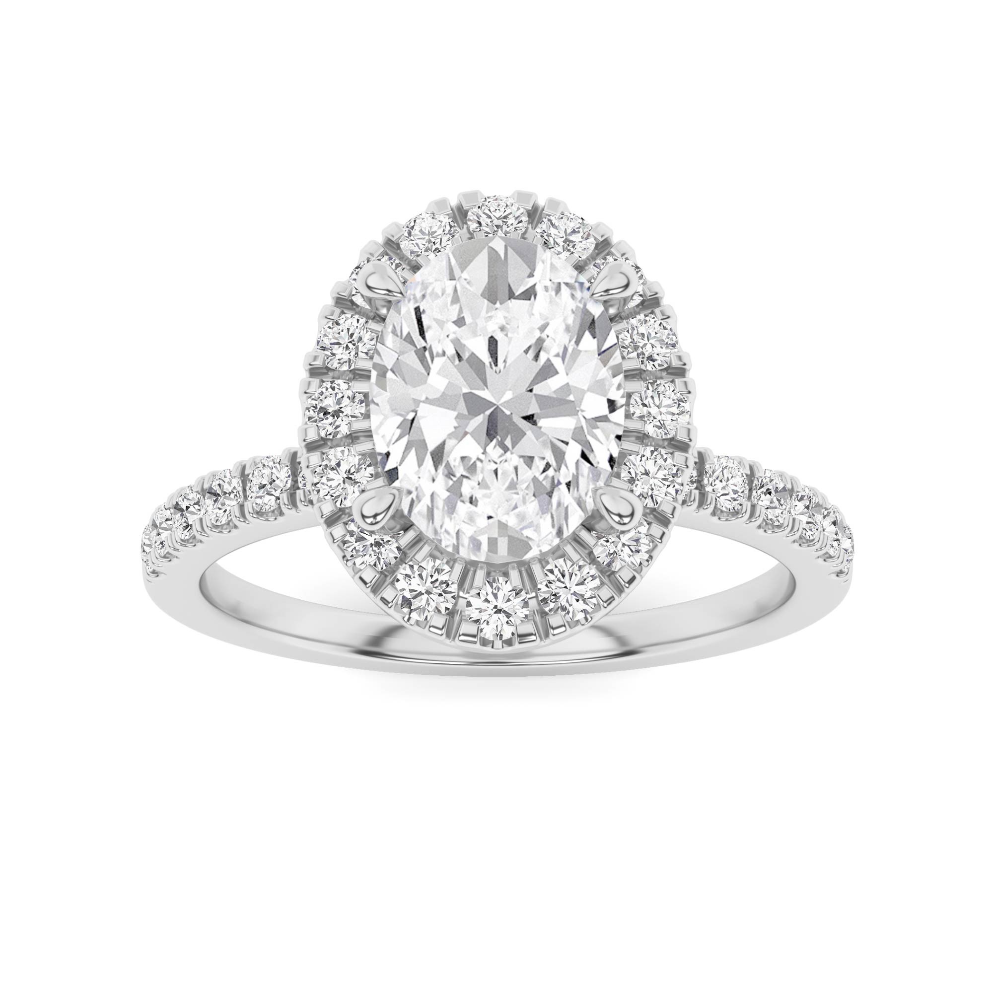 4 Prong High Set Halo Engagment Ring In 9K White Gold