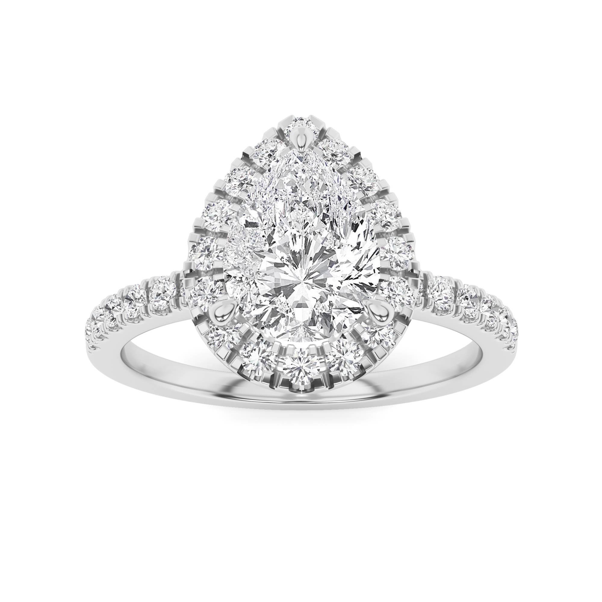 4 Prong High Set Halo Engagment Ring In 9K White Gold