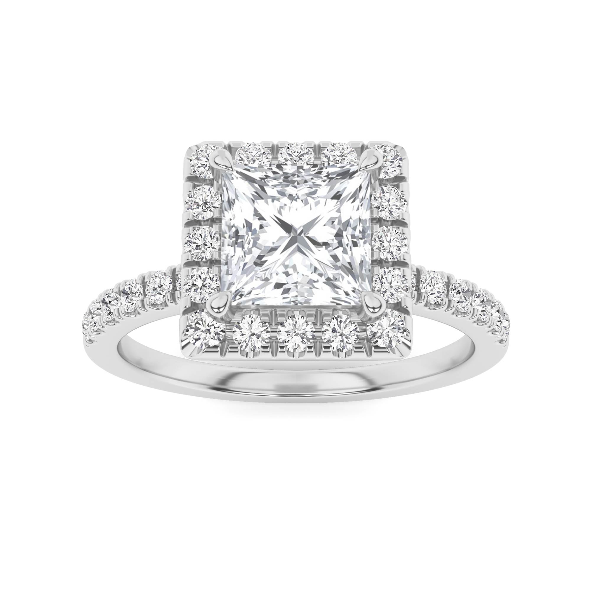 4 Prong High Set Halo Engagment Ring In 9K White Gold