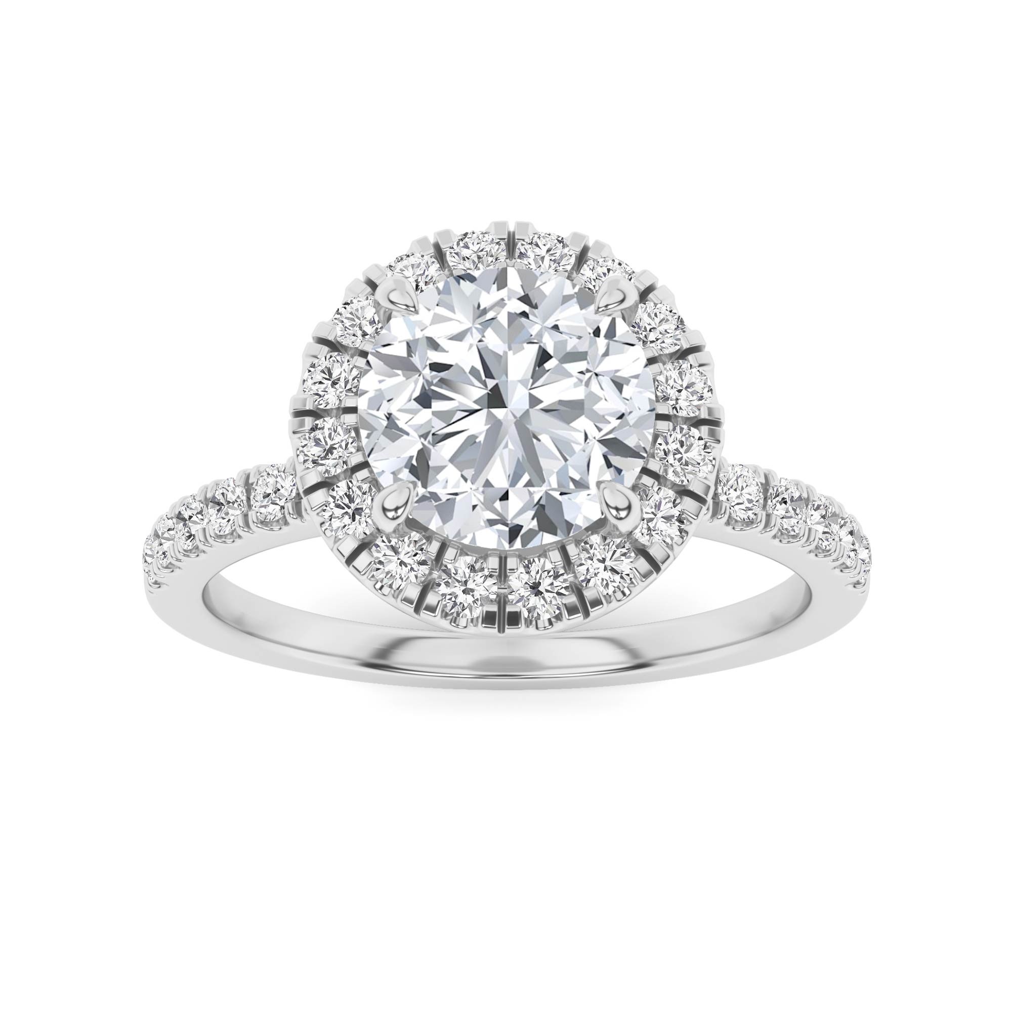4 Prong High Set Halo Engagment Ring In 9K White Gold