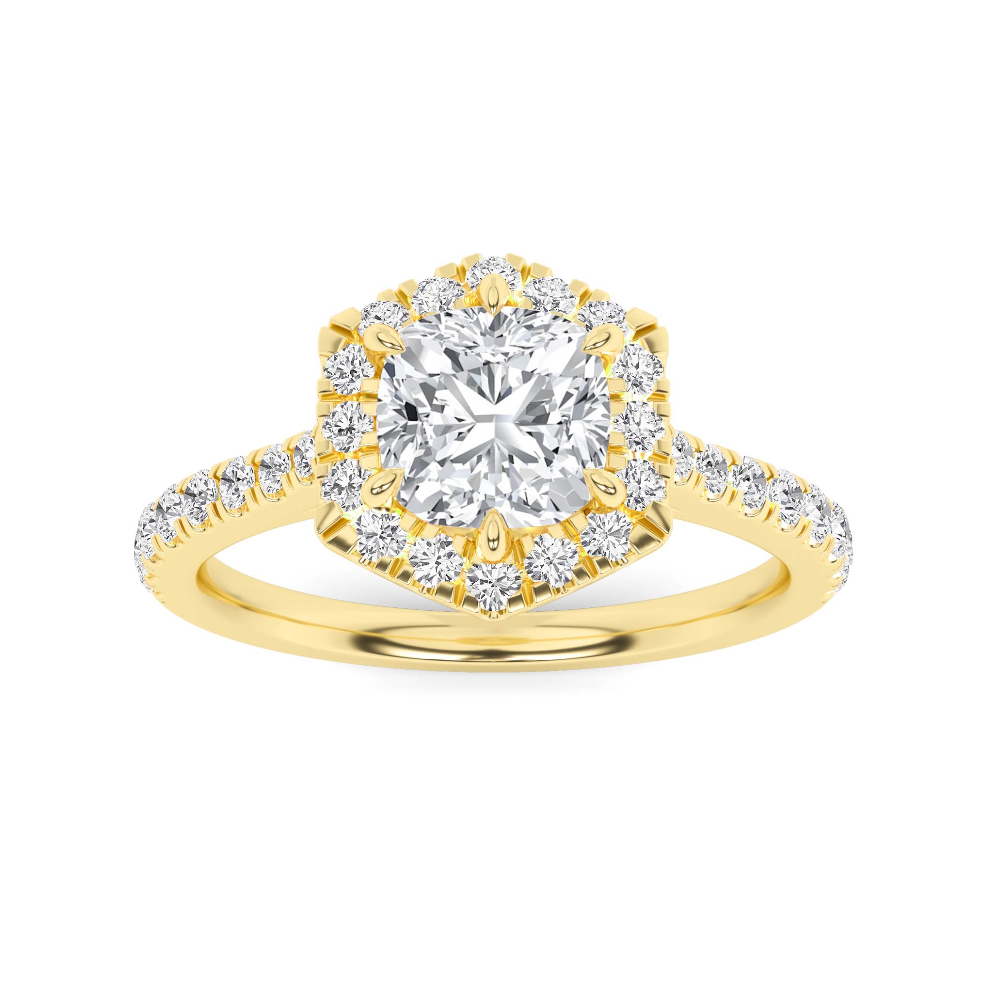 Classic Mid Set Round Cut Halo Engagment Ring In 9K Yellow Gold