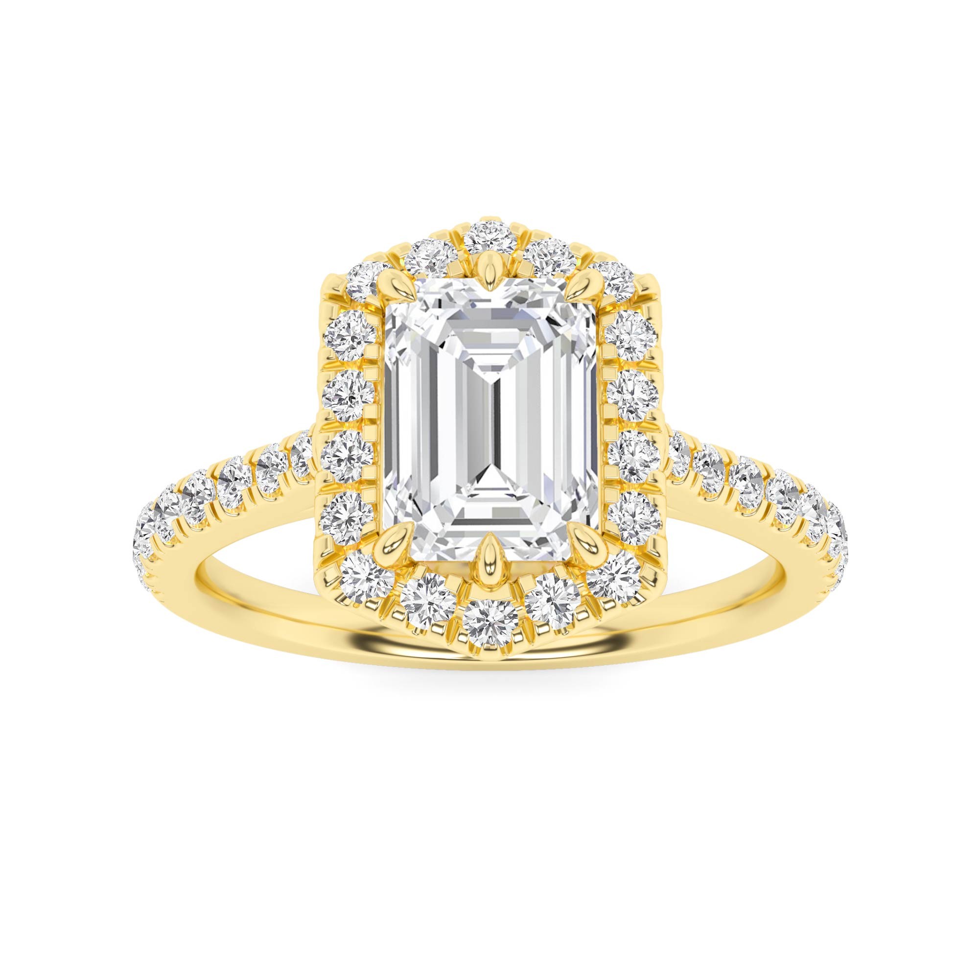 Classic Mid Set Round Cut Halo Engagment Ring In 9K Yellow Gold