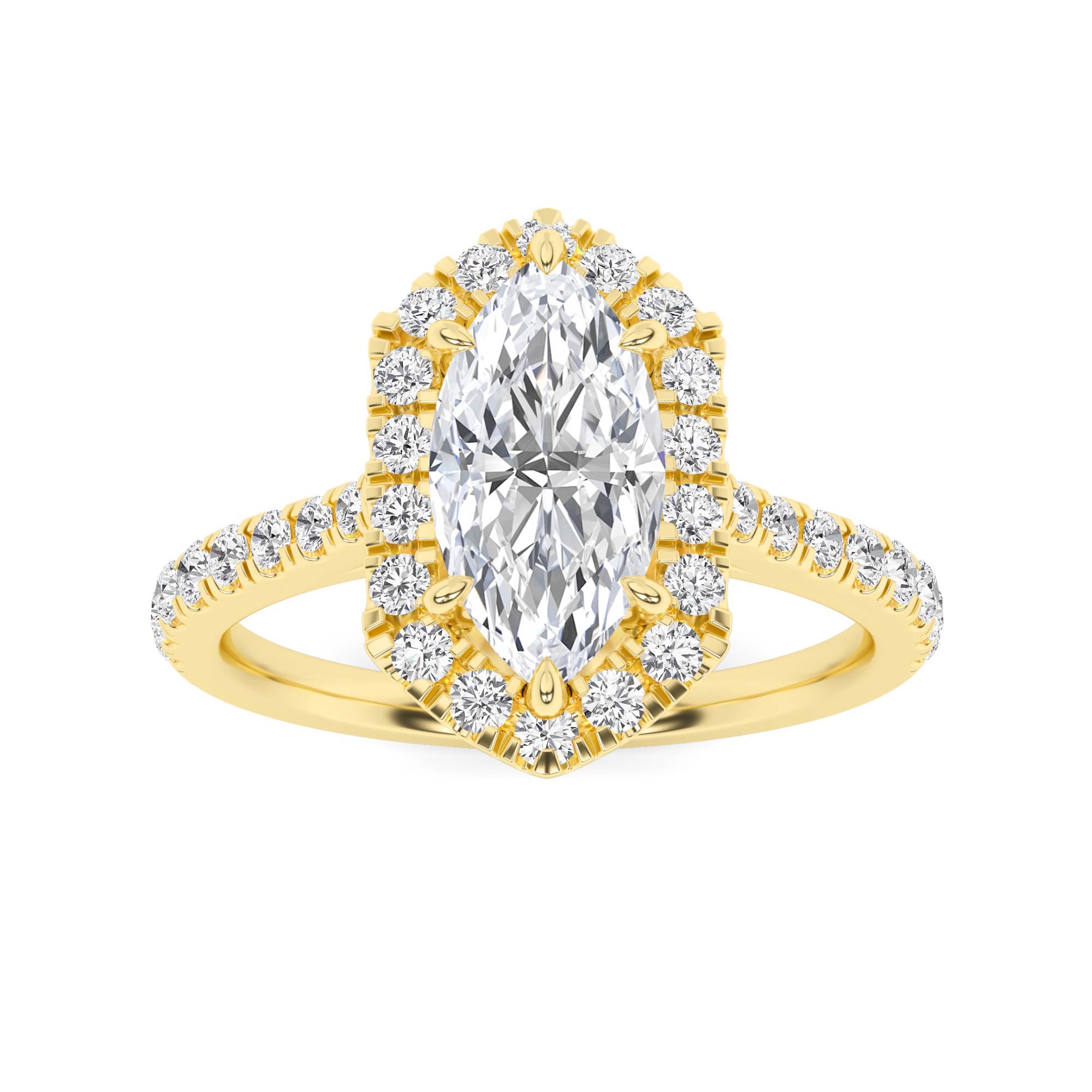 Classic Mid Set Round Cut Halo Engagment Ring In 9K Yellow Gold