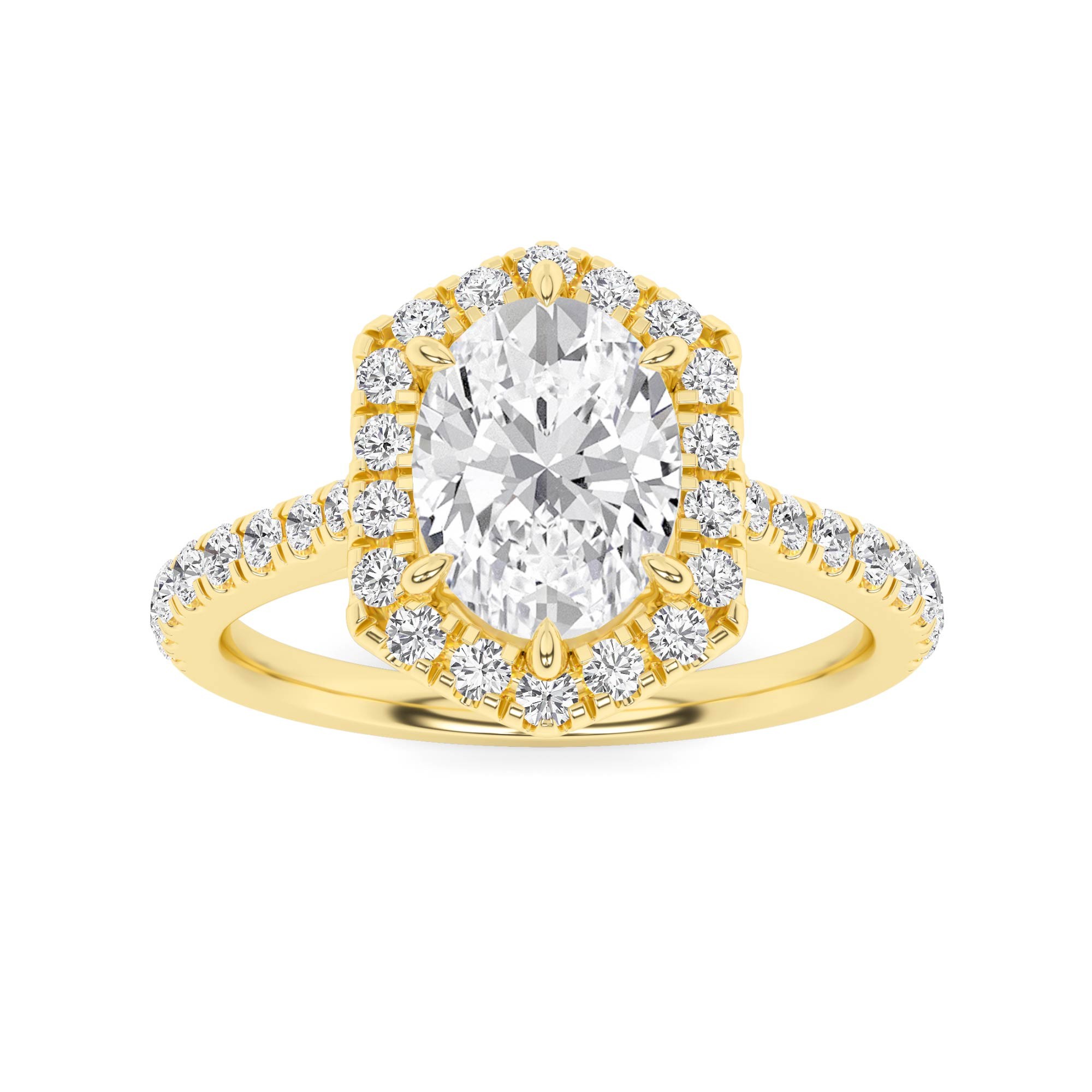 Classic Mid Set Round Cut Halo Engagment Ring In 9K Yellow Gold